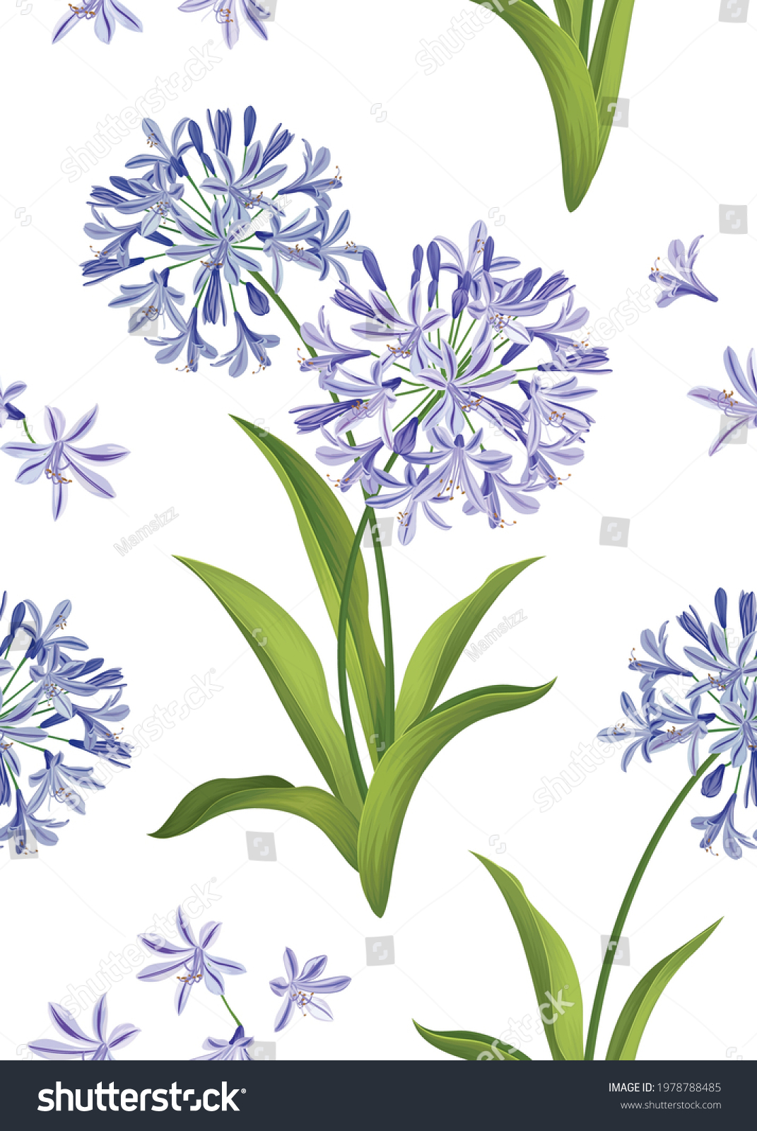 SVG of Seamless pattern of Agapanthus flower or African lily background template. Vector floral element set for wedding invitations, greeting card, brochure, banners and fashion design. svg