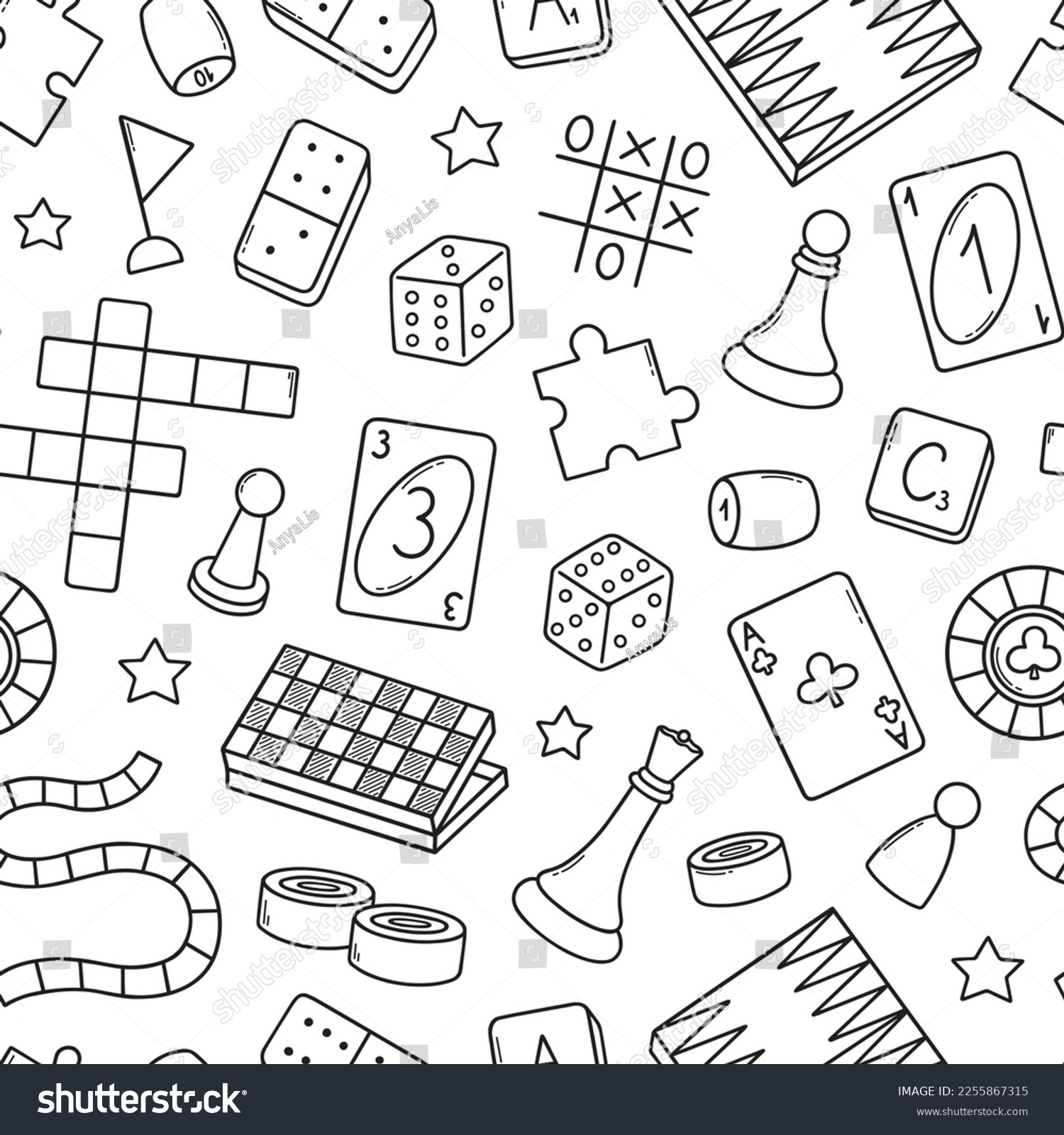 SVG of Seamless pattern of board games doodle. Checkers, chess, cards, backgammon in sketch style. Hand drawn vector illustration  svg
