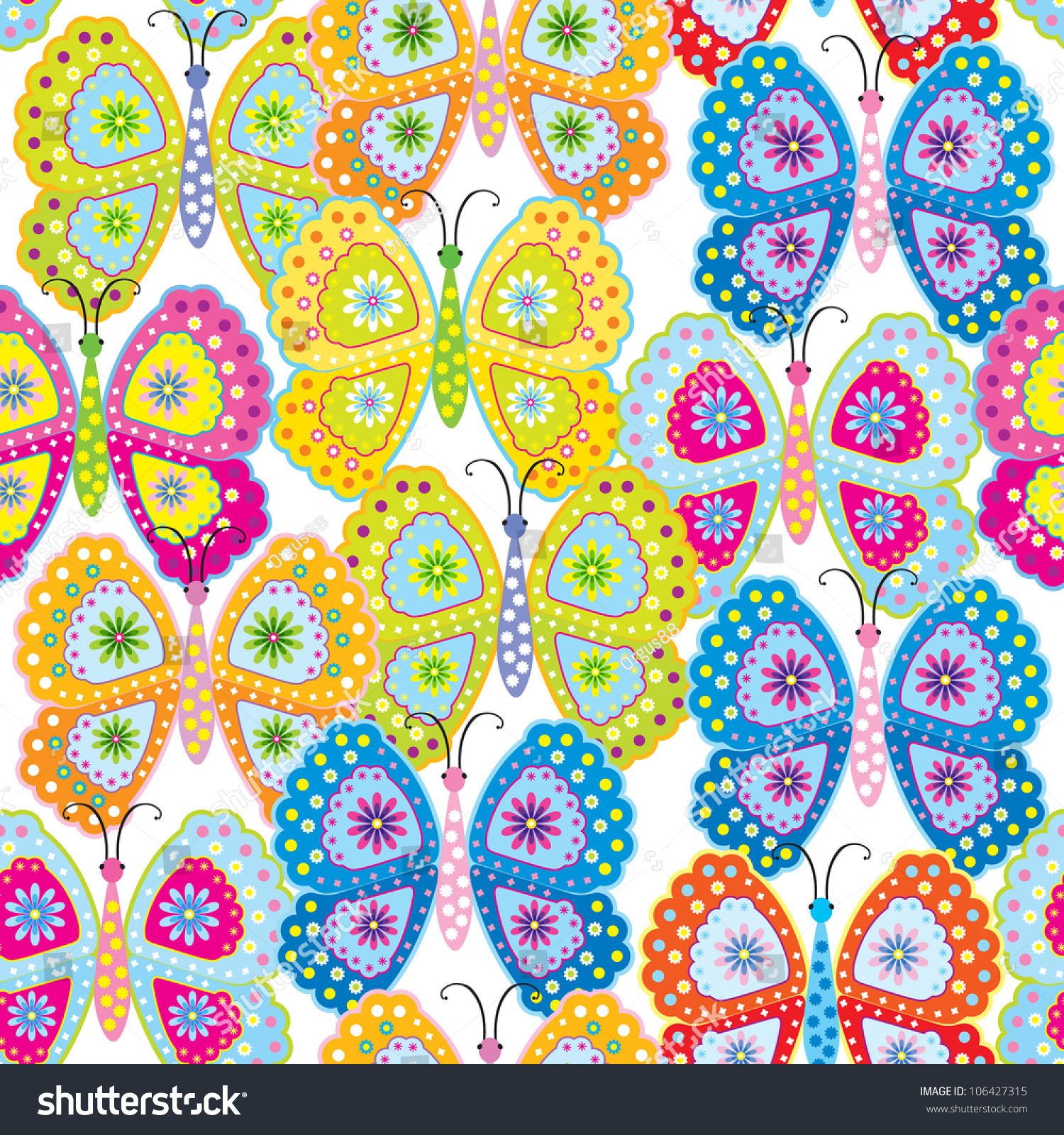 Seamless Pattern Of Butterfly & Flower Stock Vector Illustration ...