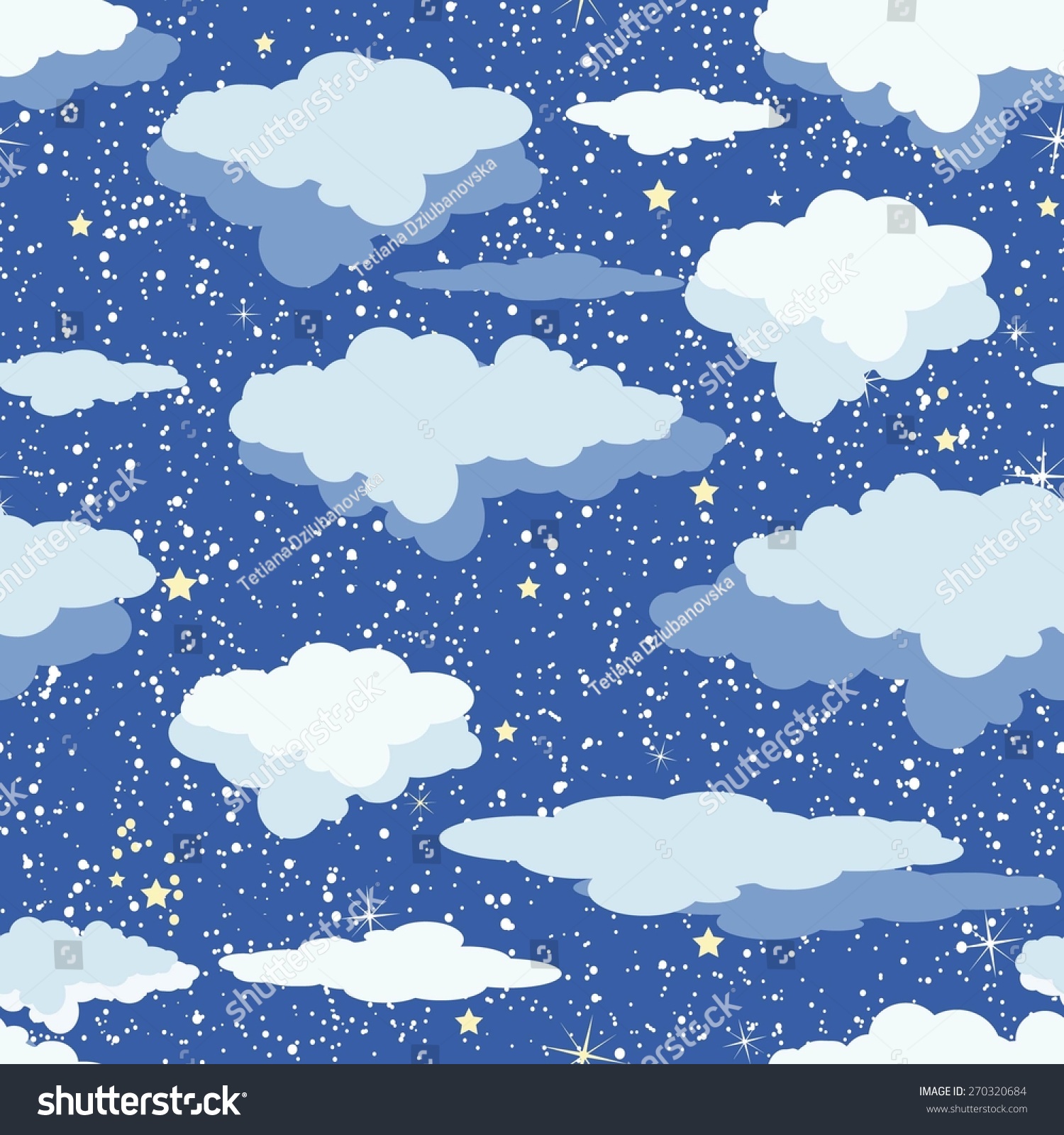 Seamless Pattern Clouds Stars On Dark Stock Vector Royalty Free 270320684