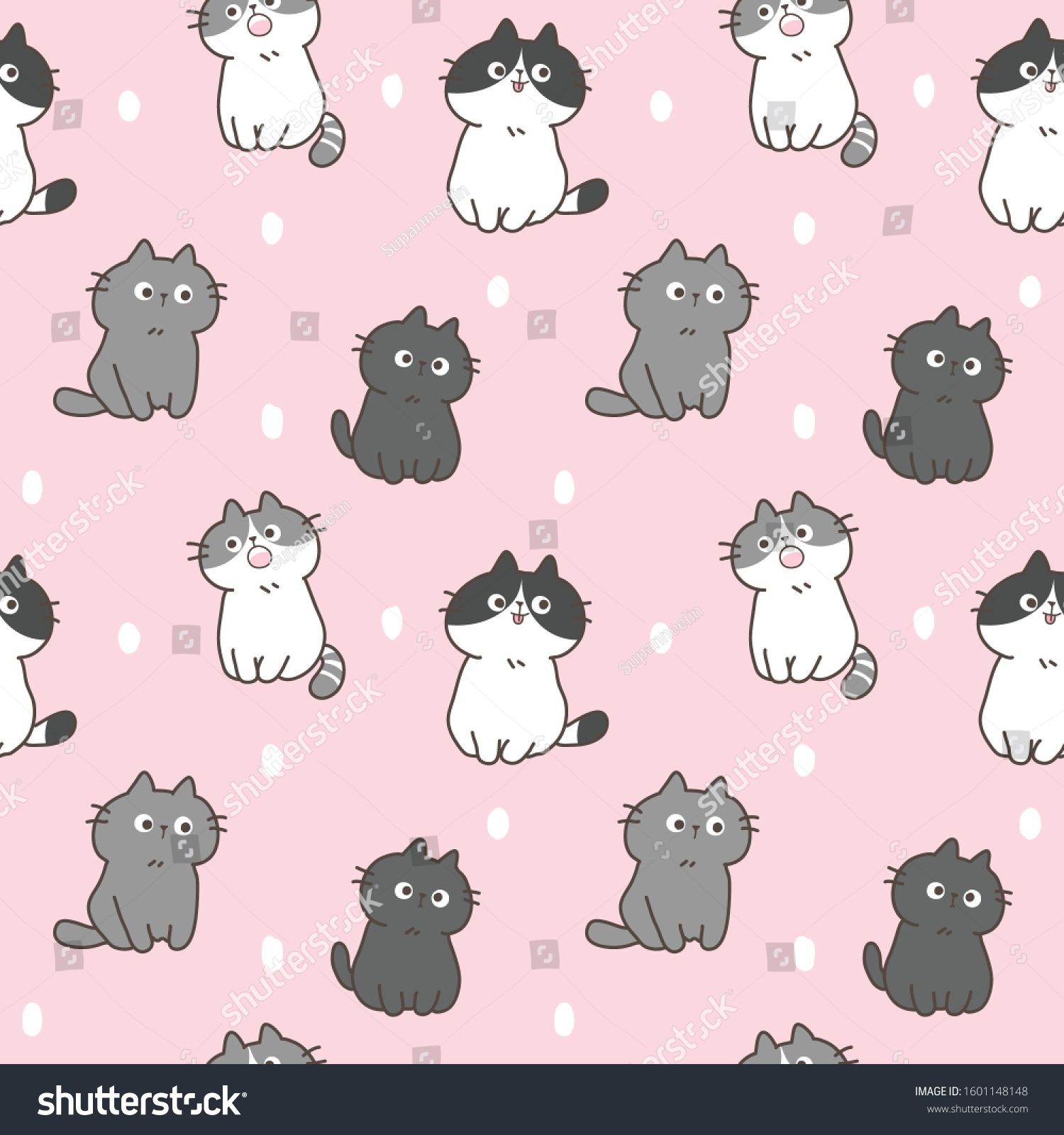 Seamless Pattern Cute Cartoon Cat Design Stock Vector Royalty Free 1601148148