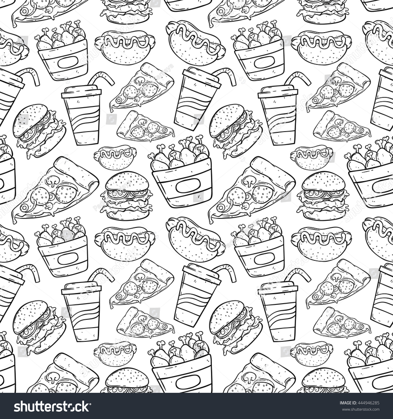 Seamless Pattern Fast Food Using Doodle Stock Vector Royalty Free