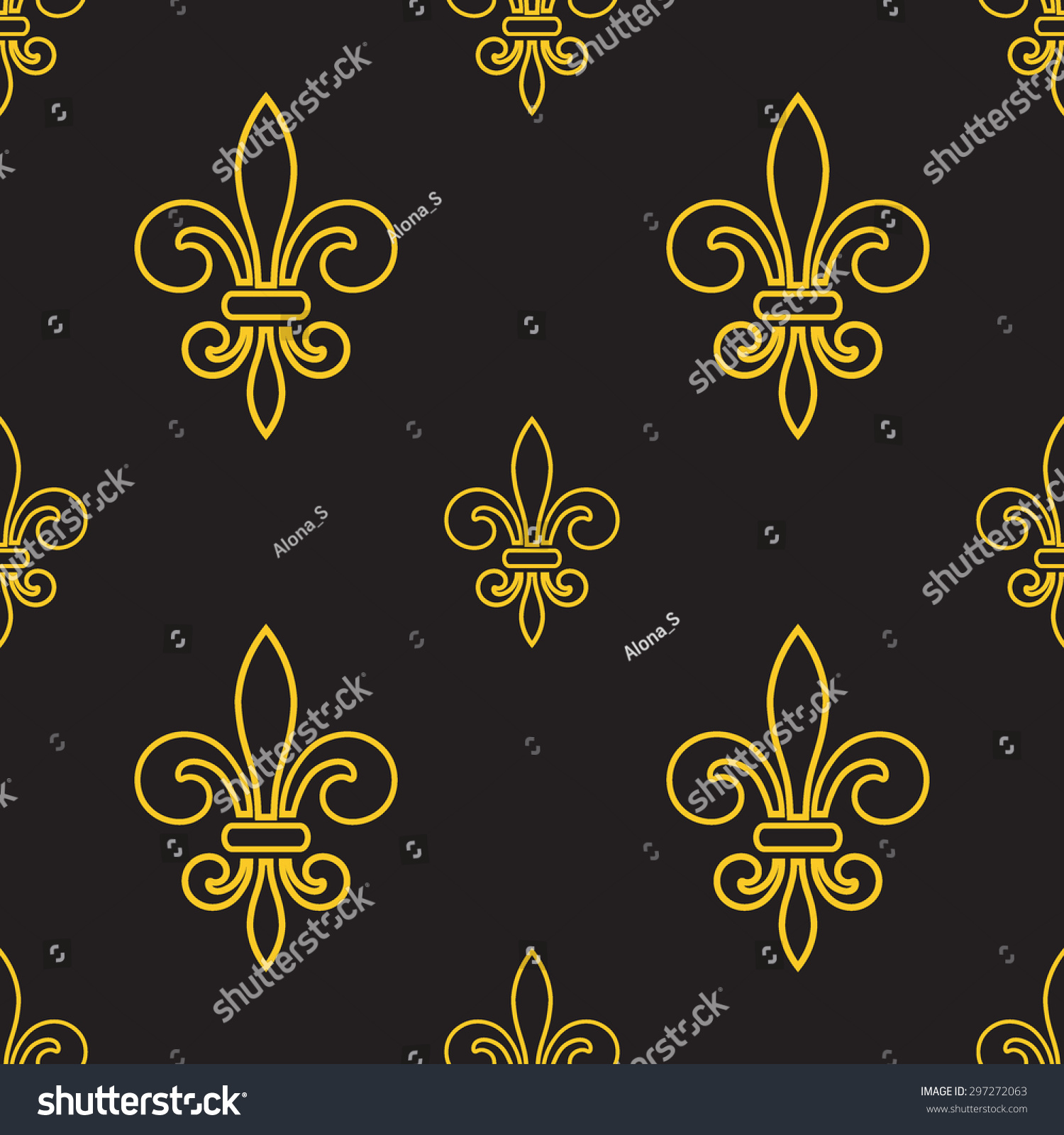 Seamless Pattern Of Gold Fleur-De-Lis On A Gray Background. For ...