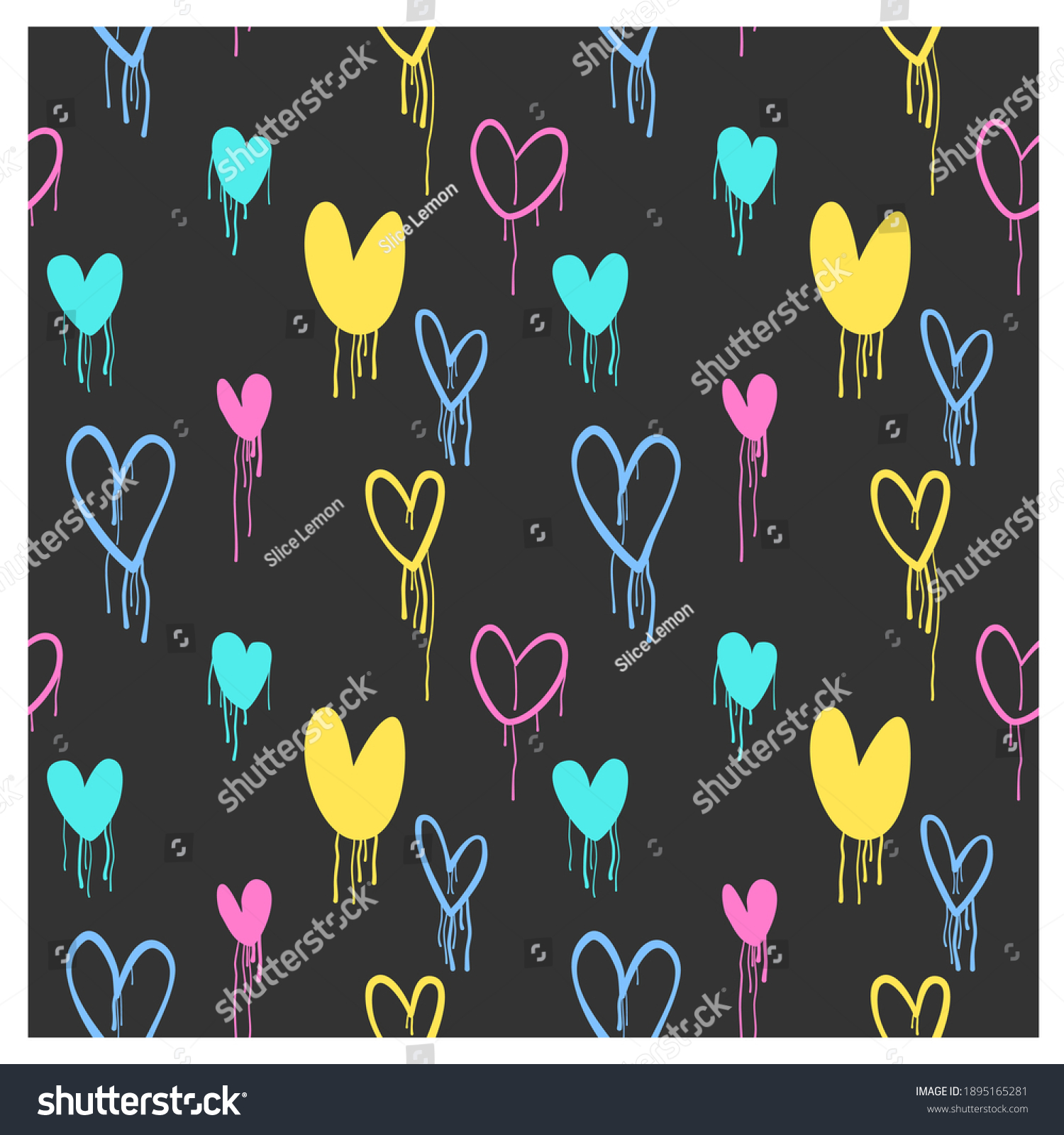 SVG of Seamless pattern of graffiti hearts with smudges. Image for a poster or cover. Vector illustration. Repeating texture. Figure for textiles. svg
