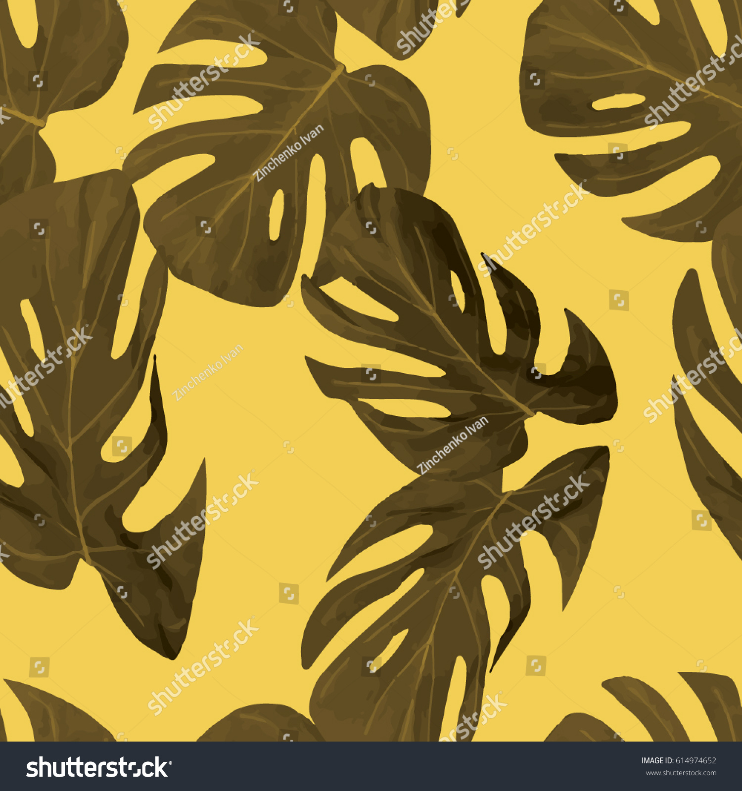 Seamless Pattern Leaves Monstera Tropical Leaves Stock Vector Royalty Free 614974652 