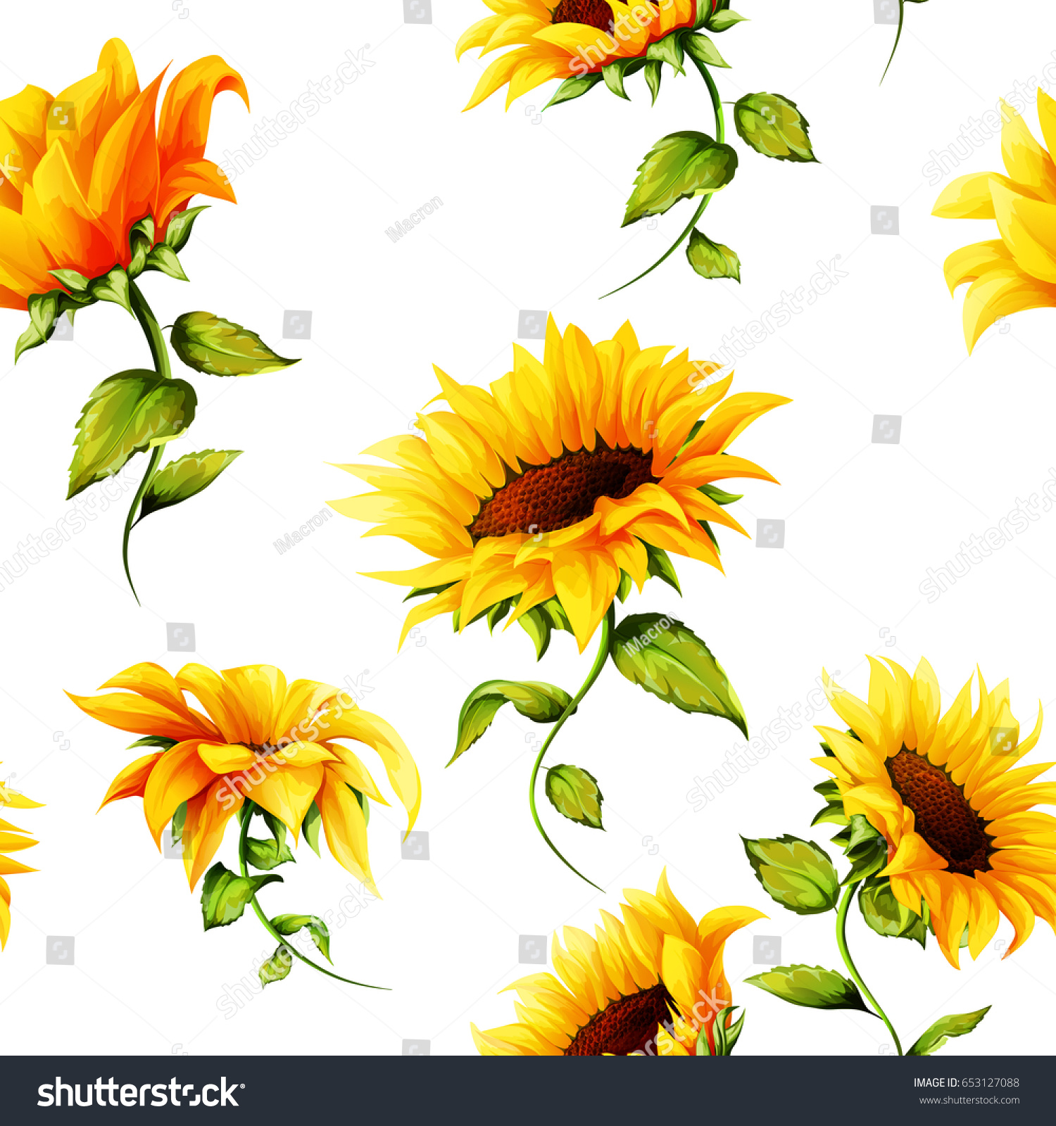 Download Seamless Pattern Sunflowers On White Hand Stock Vector ...