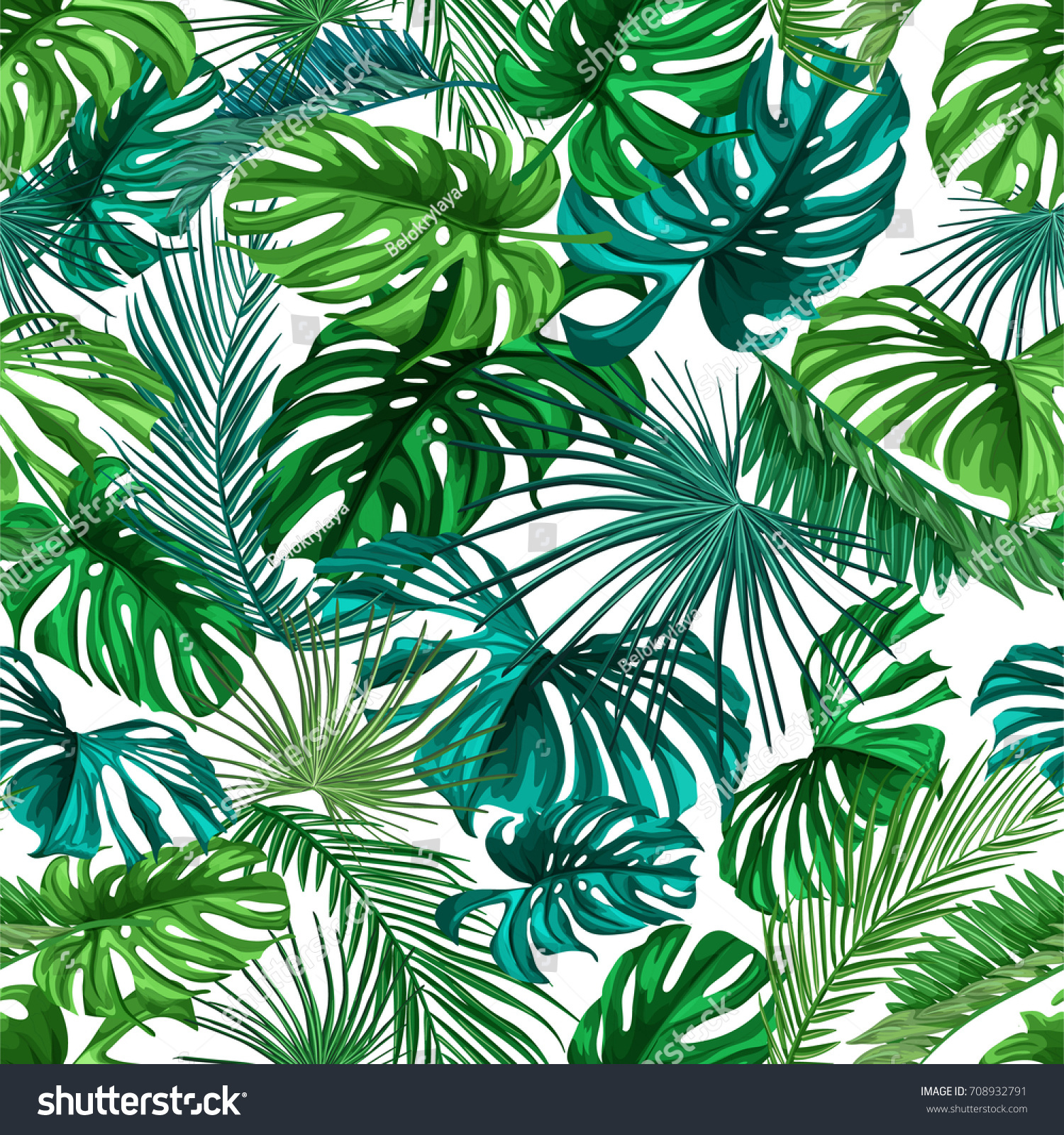 Seamless Pattern Tropical Leaves Green Palm Stock Vector (Royalty Free ...