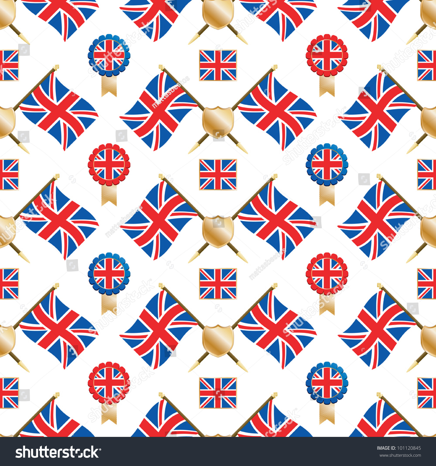 Seamless Pattern Of Union Jack Flags And Emblems, With Clipping Path ...