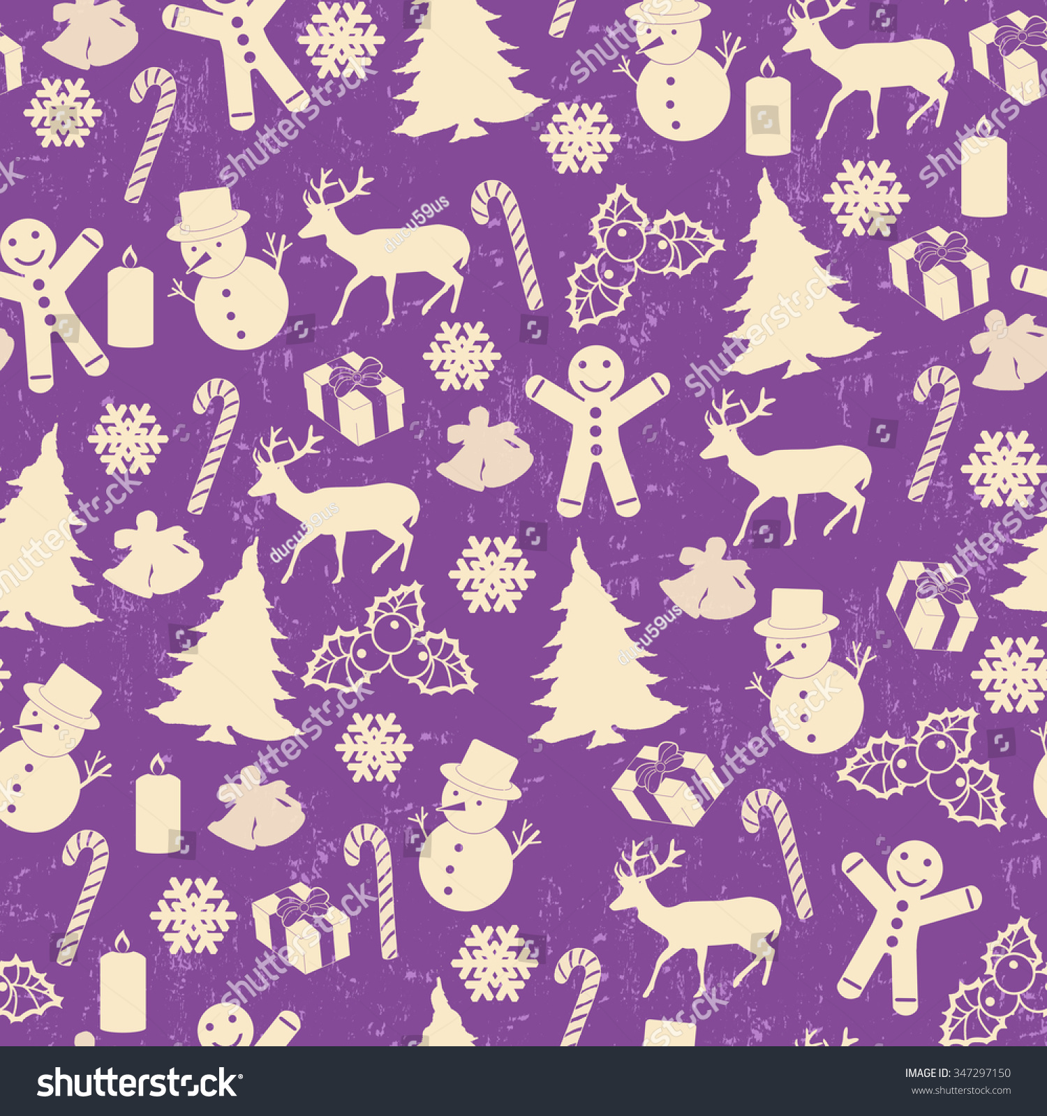 Seamless Pattern On Vintage Style With Christmas Elements, Vector Illustration - 347297150