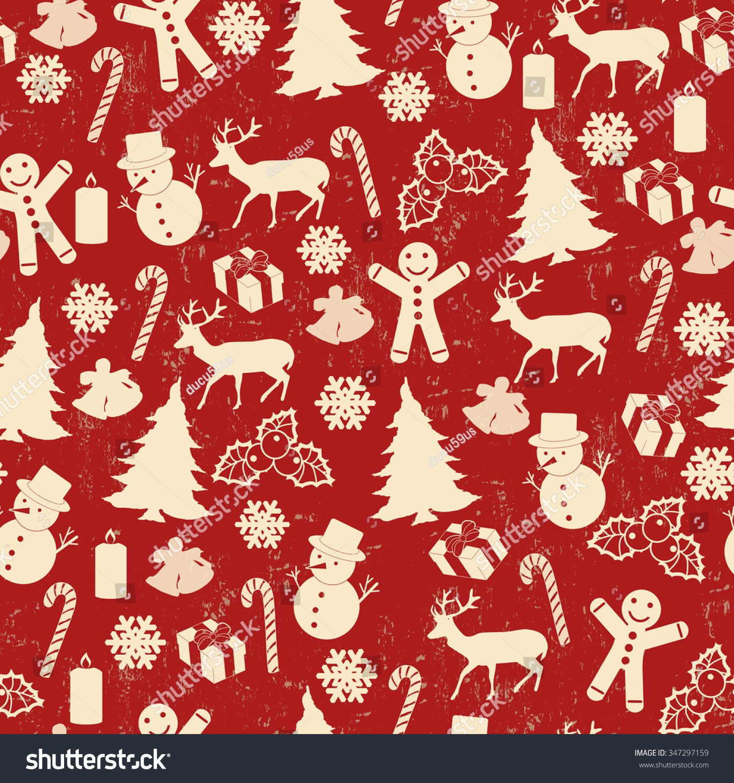 Seamless Pattern On Vintage Style With Christmas Elements, Vector