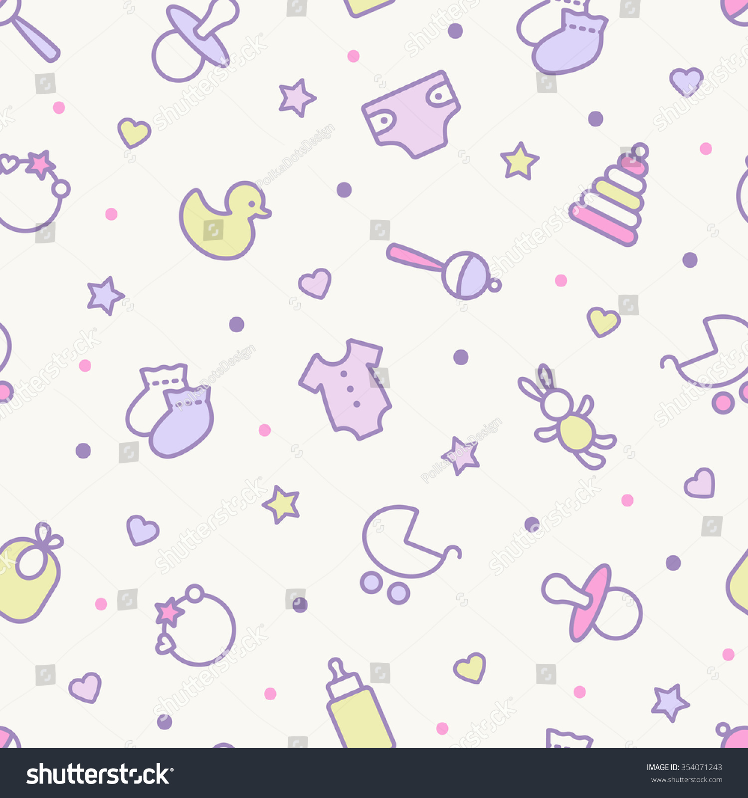 SVG of Seamless pattern. Pastel colors. Thin line icons of baby items. Also for printing on paper and fabric.  svg