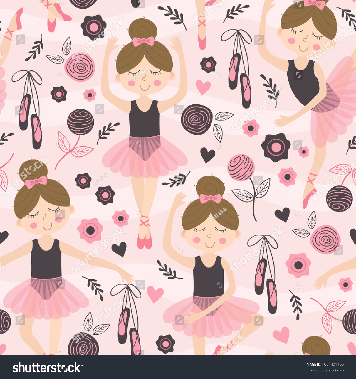 Seamless Pattern Pink Cute Ballerina Vector Vector De Stock Libre De Regalías 1064401100 2291