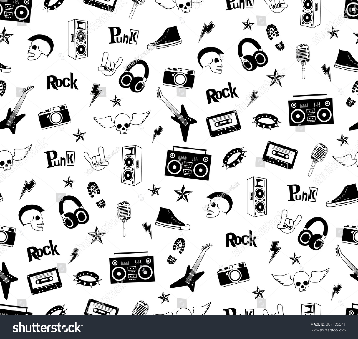 Seamless Pattern Punk Rock Music Isolated: vector de stock (libre de ...