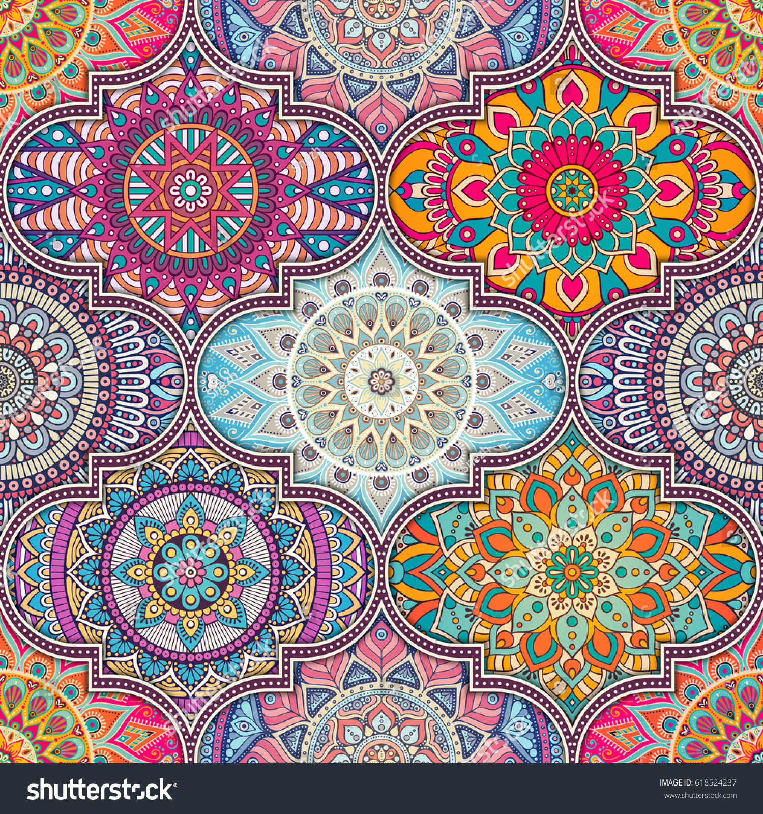 Seamless Pattern Tile Mandalas Vintage Decorative Stock Vector (Royalty ...