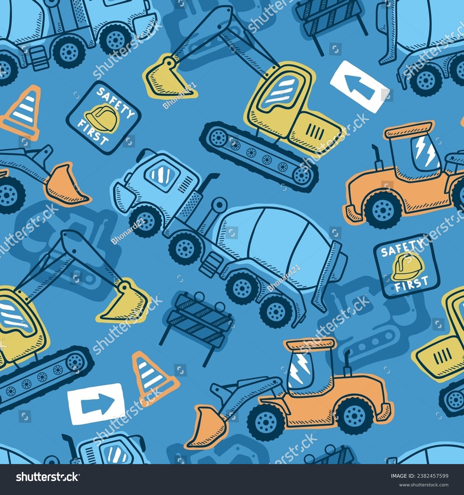SVG of Seamless pattern vector of construction vehicles cartoon with industrial element in hand drawing concept svg