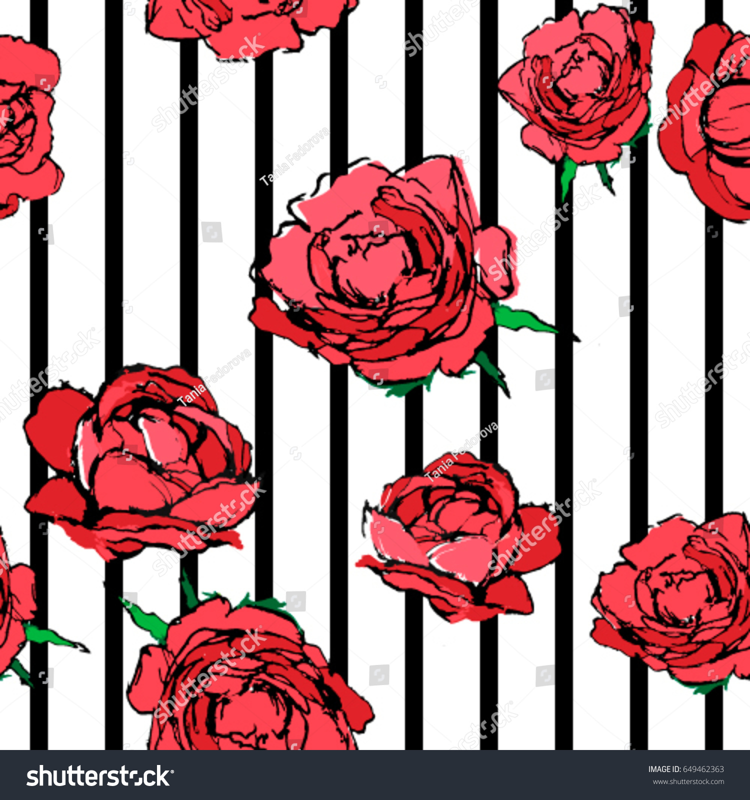 Seamless Pattern Red Rose On Black Stock Vector Royalty Free