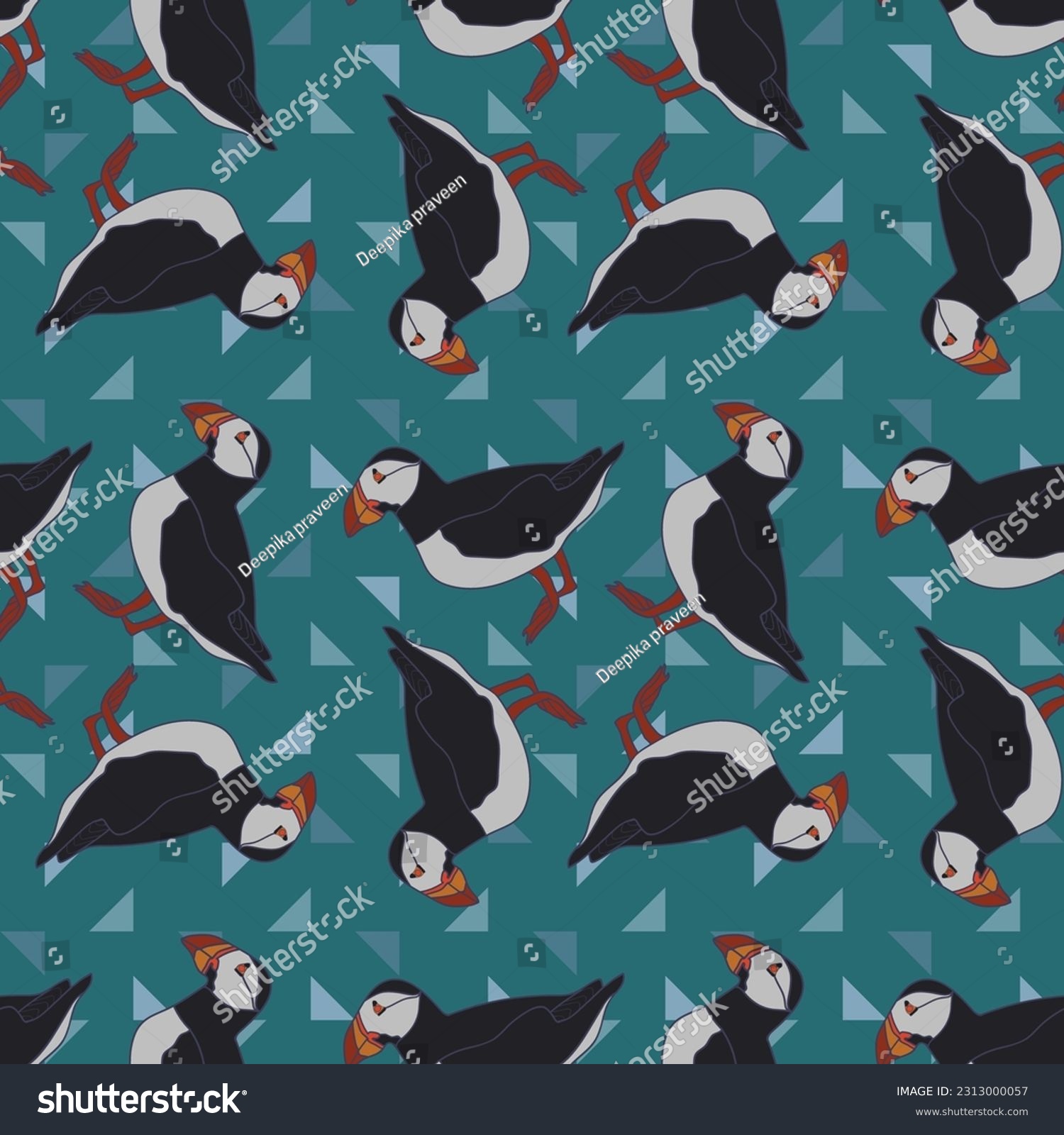 SVG of Seamless pattern with Atlantic puffin. Fratercula arctica or common puffin birds design vector illustration. great for textiles, banners, wallpapers. svg