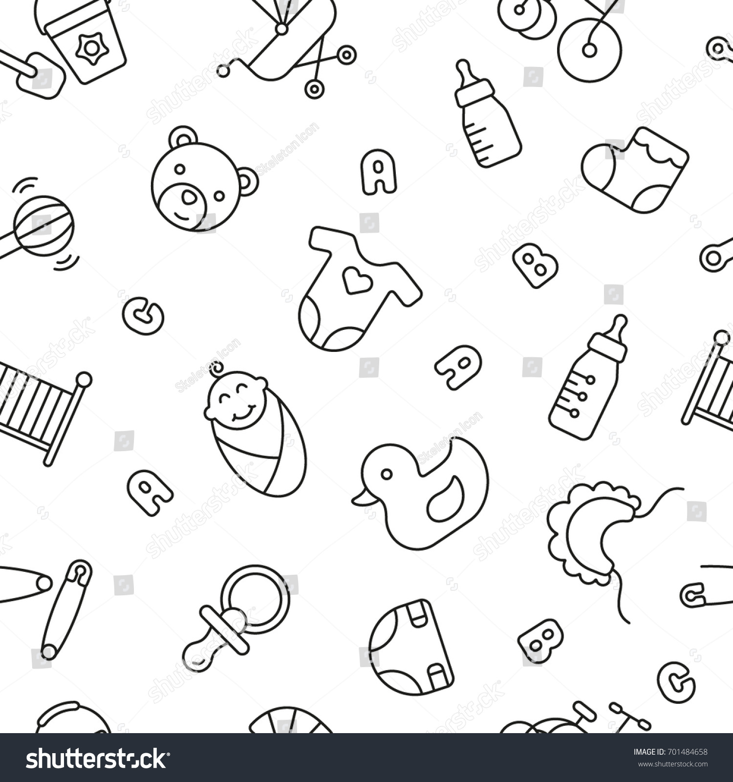 SVG of Seamless pattern with baby things, black and white icons svg
