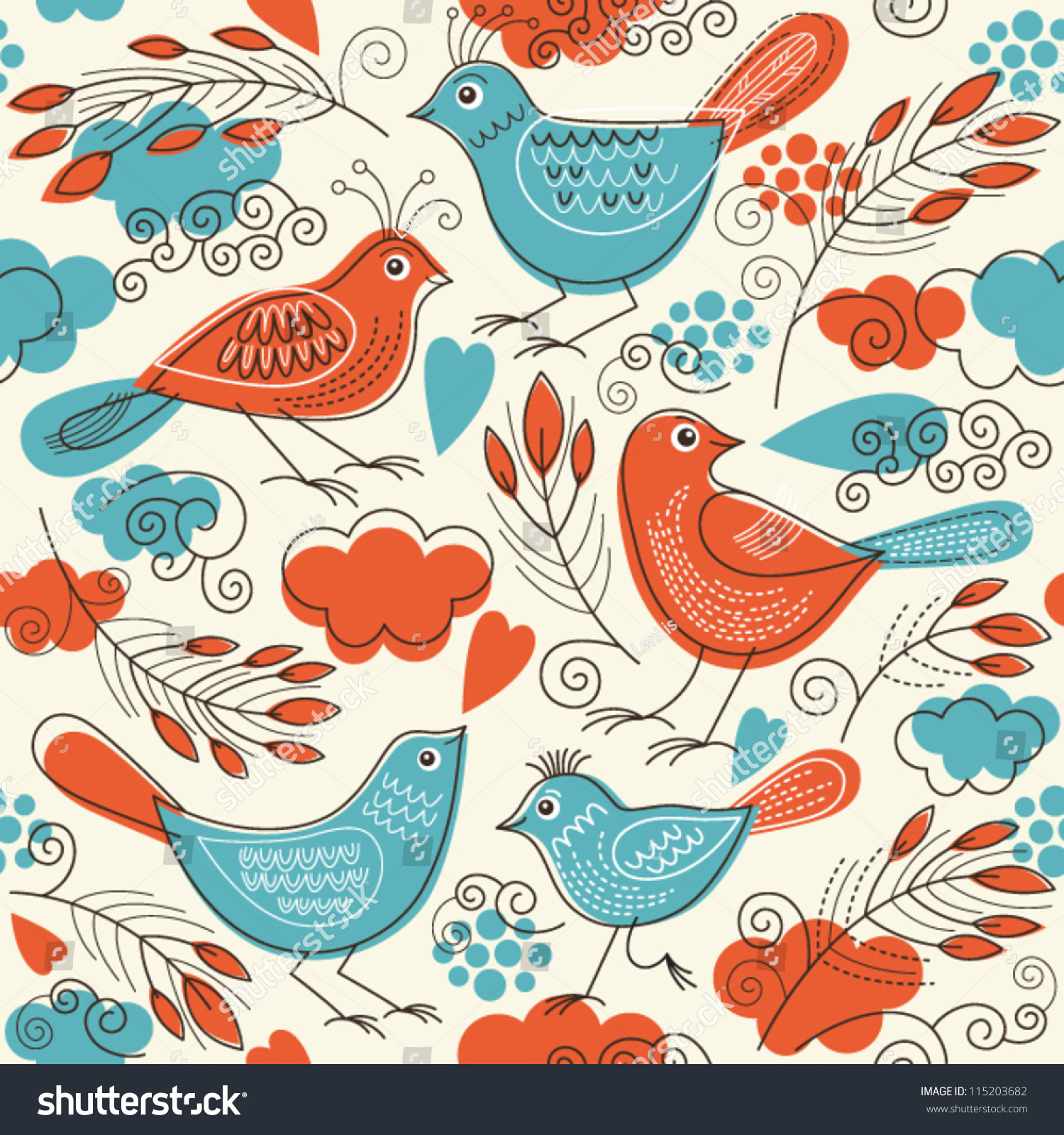 Seamless Pattern Birds Stock Vector 115203682 - Shutterstock