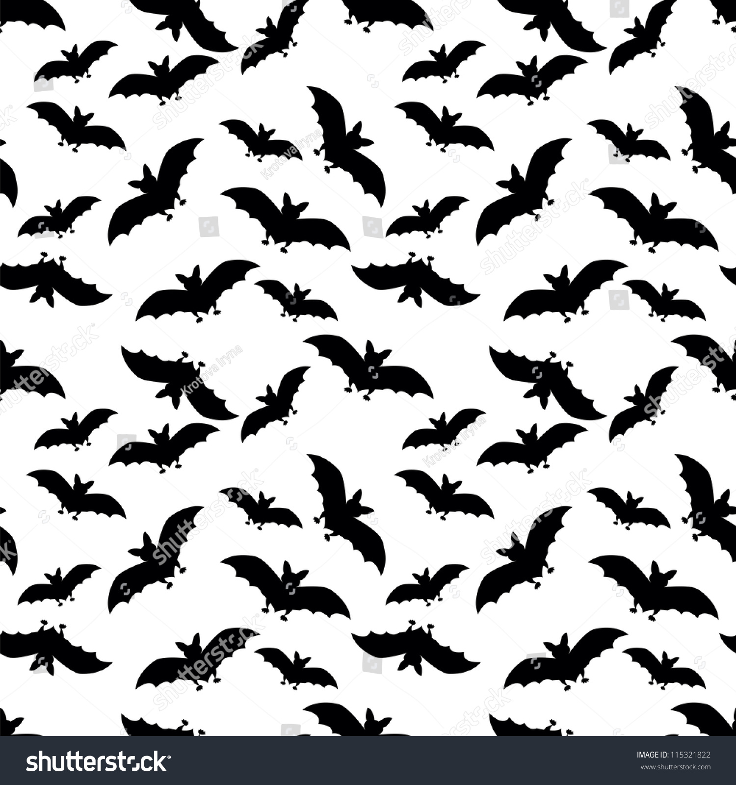 Seamless Pattern With Black Bats On White Background Stock Vector ...