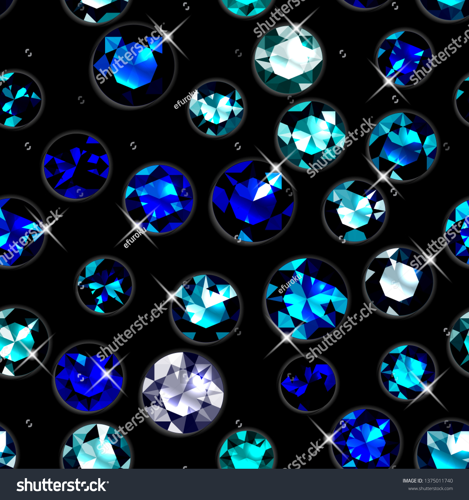 Seamless Pattern Blue Gemstones Jewels 