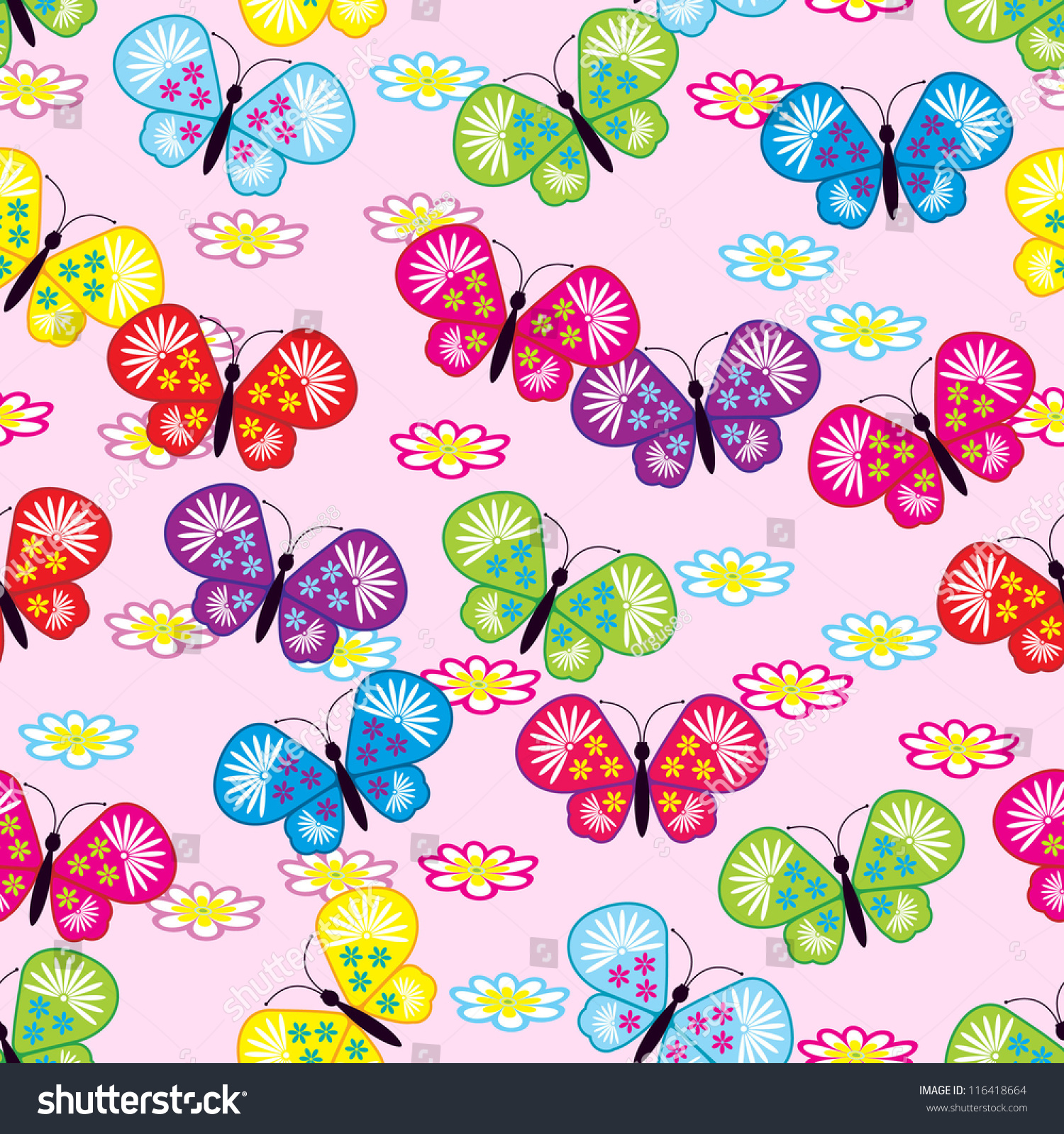 Seamless Pattern With Butterfly / Seamless Pattern With Colored ...