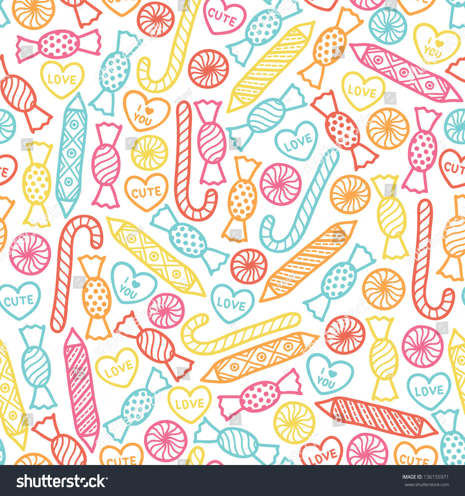 Seamless Pattern With Candies Stock Vector 136155971 : Shutterstock