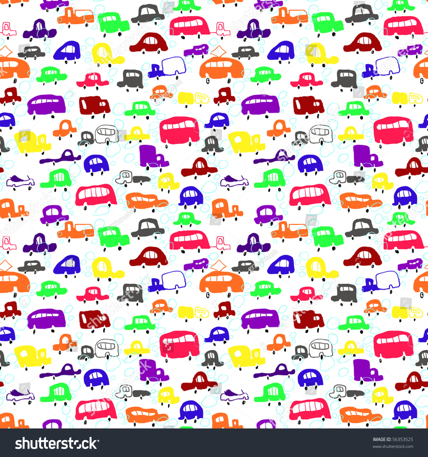 Seamless Pattern With Cars In Cartoon Style Stock Vector Illustration ...