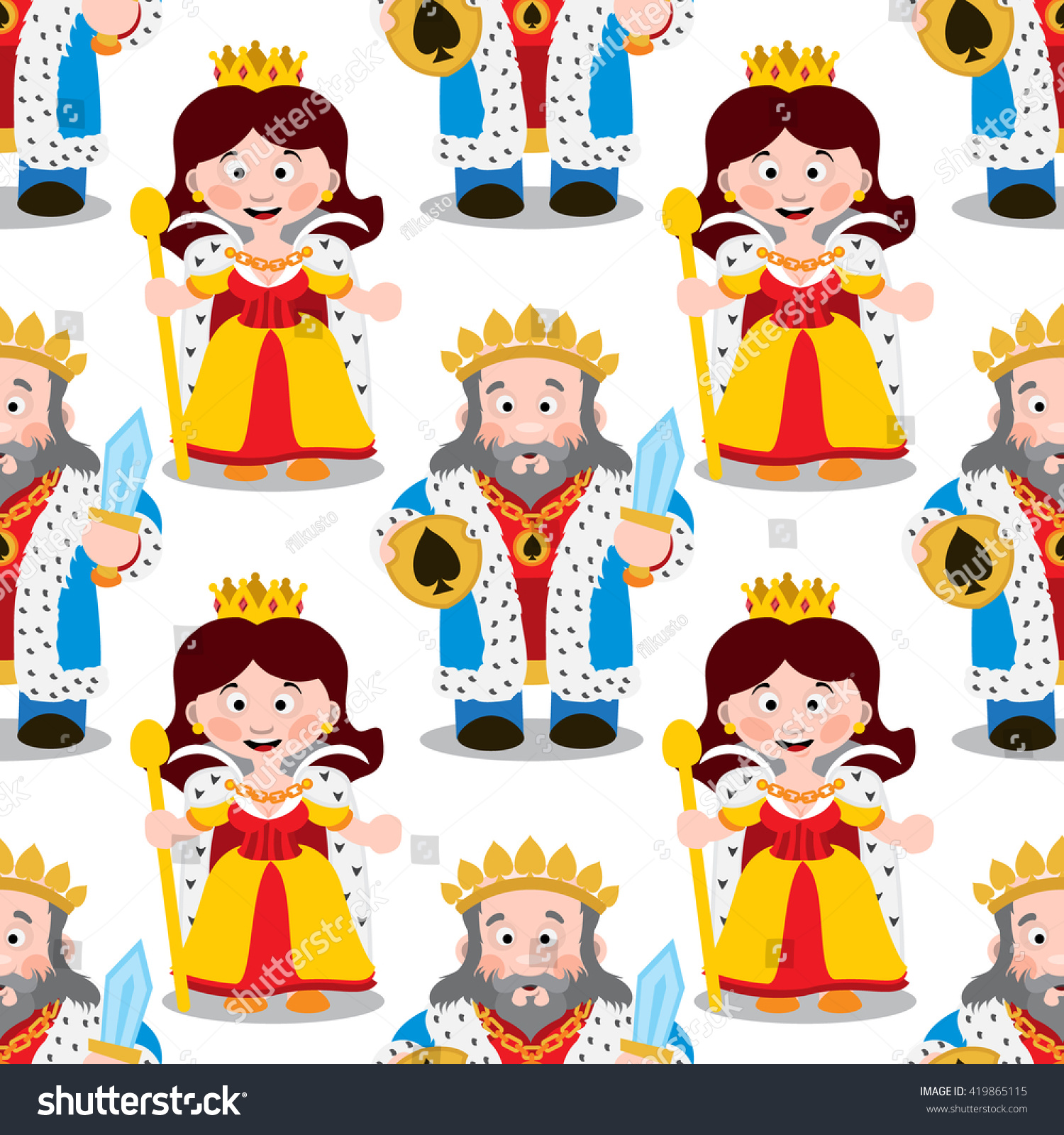 Seamless Pattern Cartoon King Queen Vectores En Stock 419865115