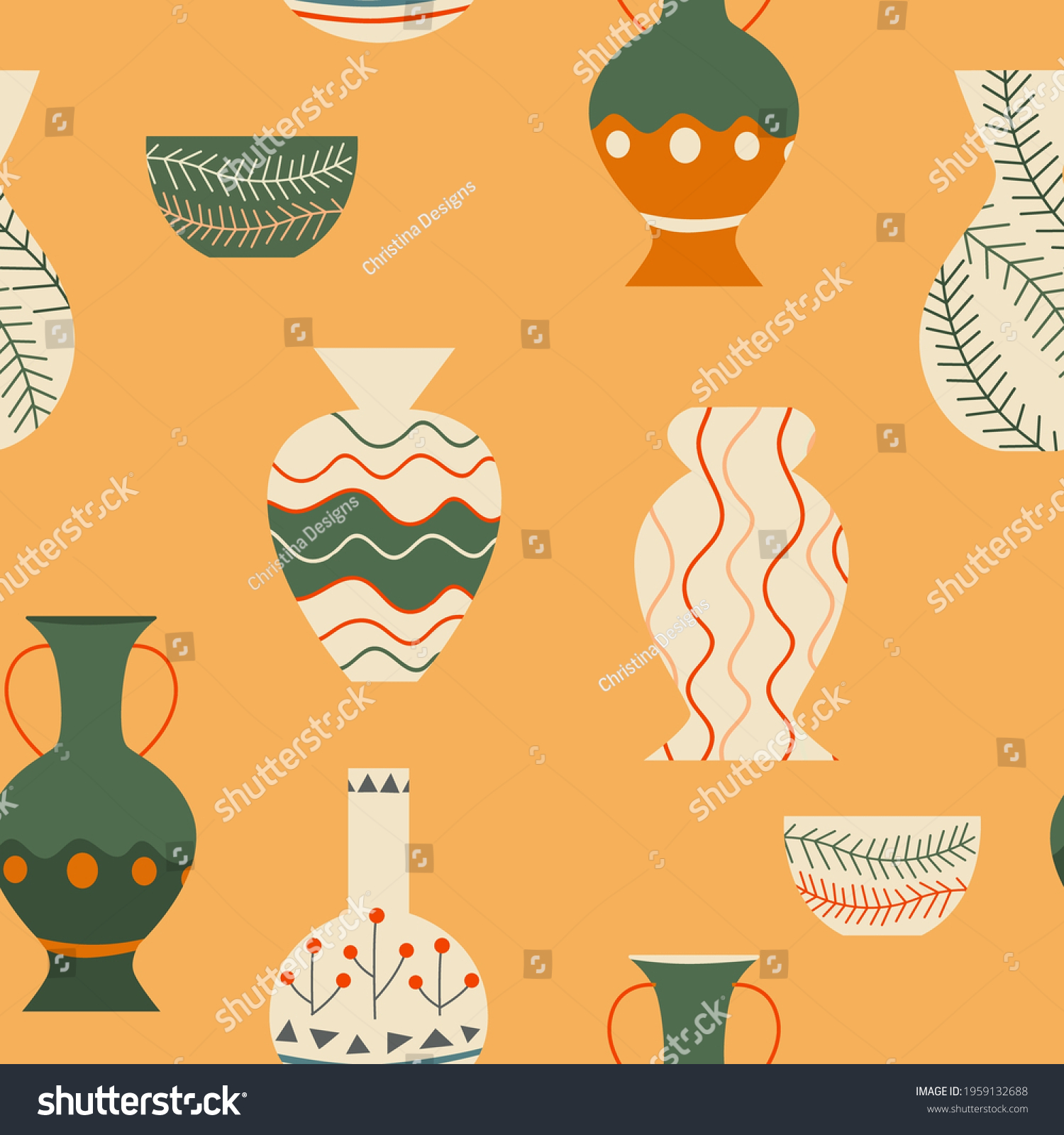 Fabric in Pottery Design in Orange and Yellow