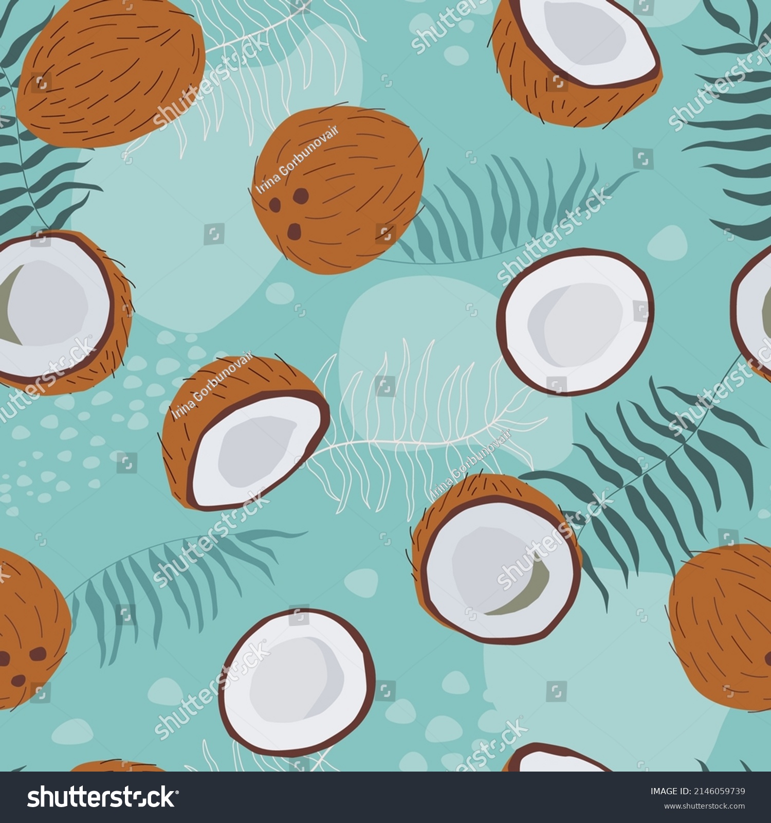 SVG of Seamless pattern with coconut and palm leaves. Tropical abstract summer print. Vector graphics. svg