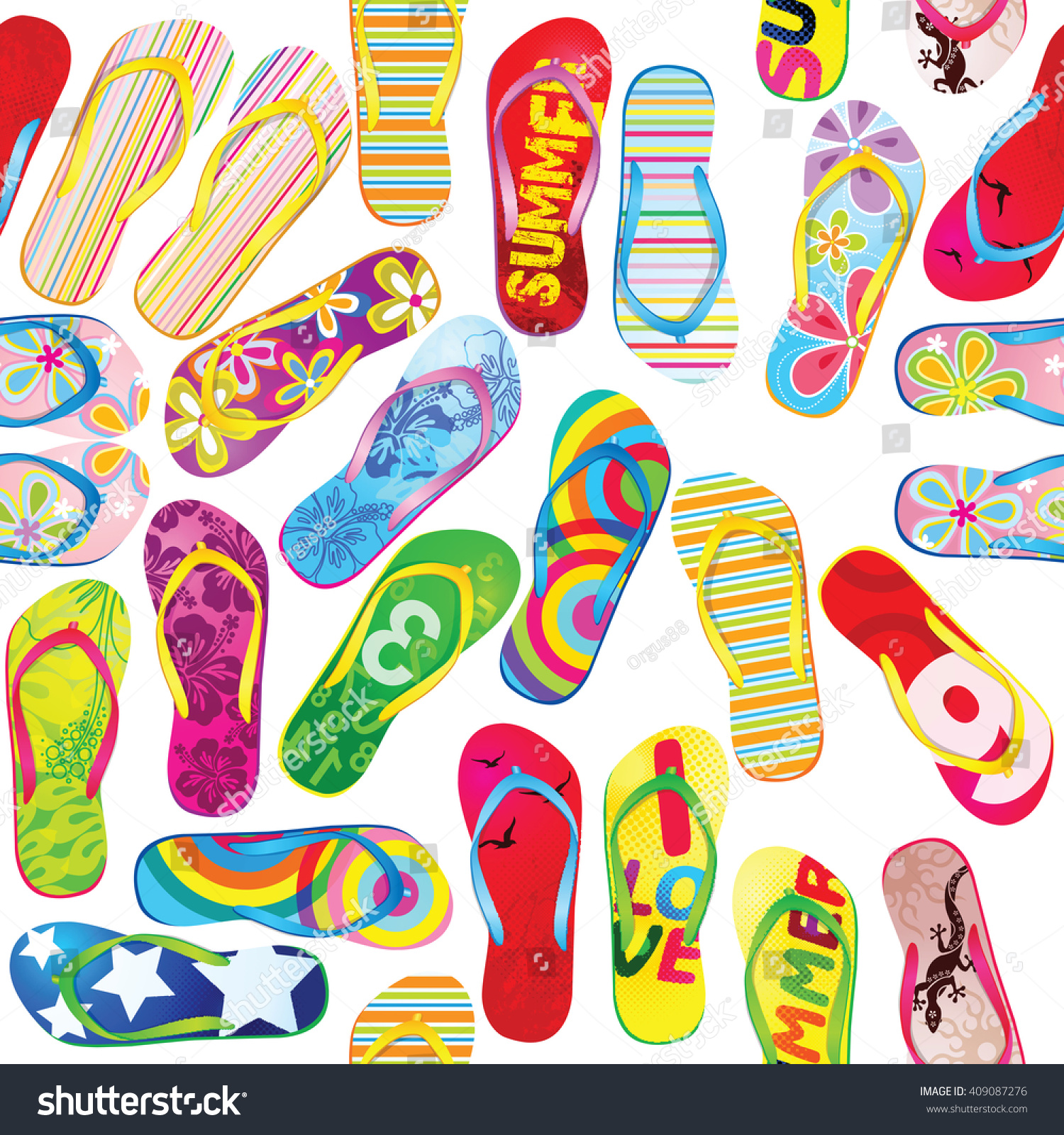 Seamless Pattern Colorful Flip Flops 