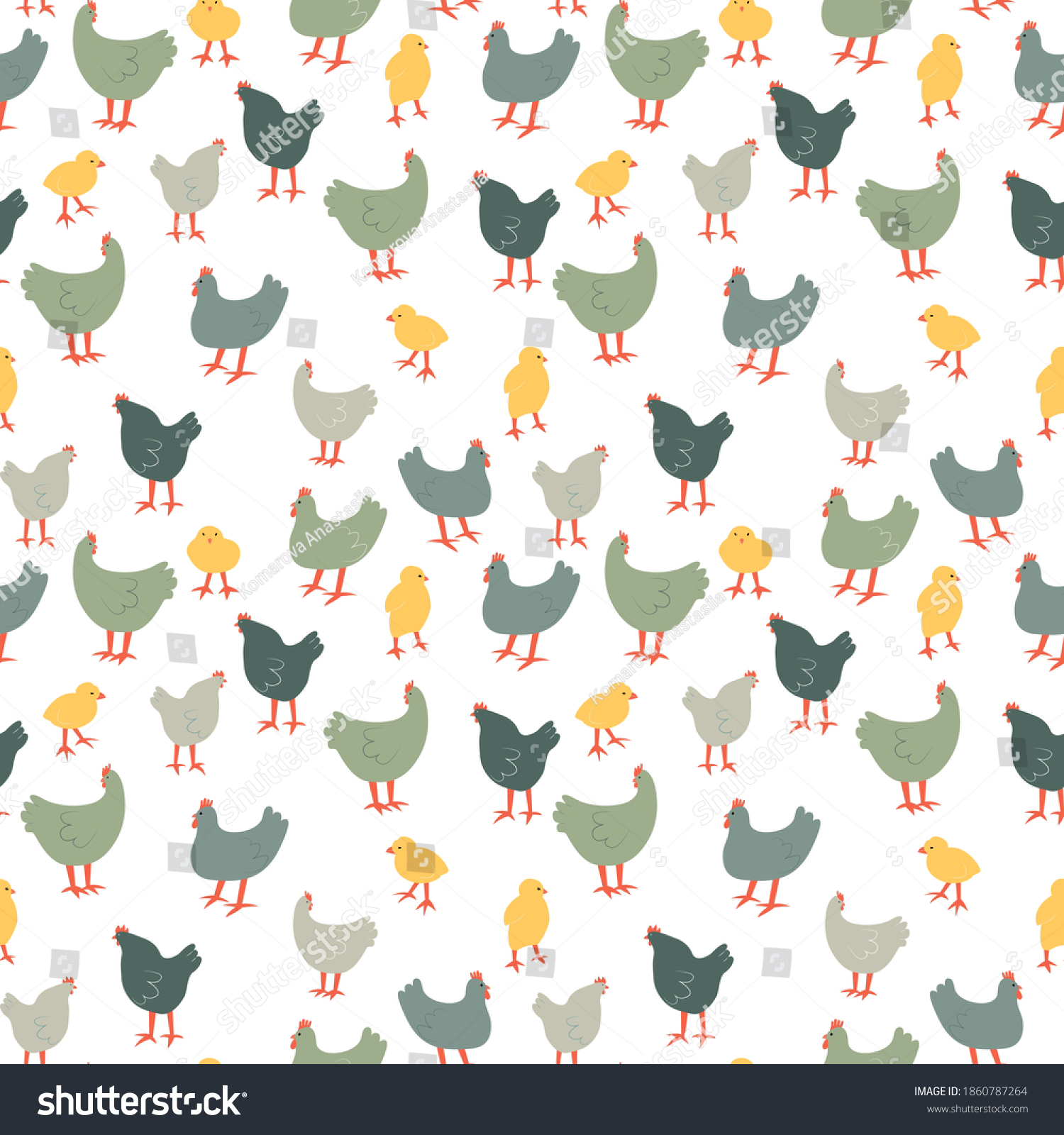 Seamless Pattern Cute Cartoon Hens Animal Stock Vector (Royalty Free ...