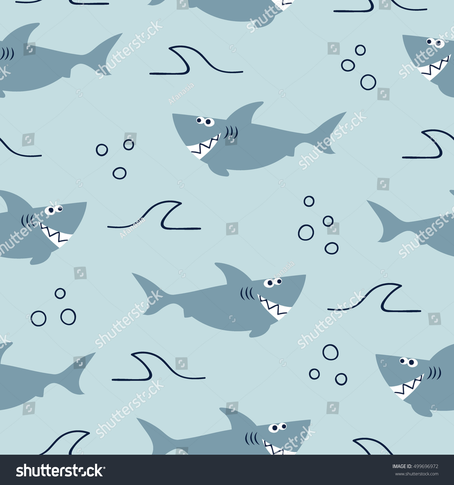 Seamless Pattern Cute Cartoon Sharks Vector Stock Vector (Royalty Free ...