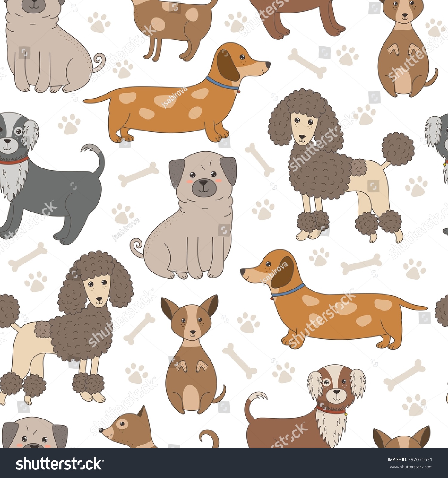 Seamless Pattern With Cute Dogs. Vector Texture With Funny Cartoon ...