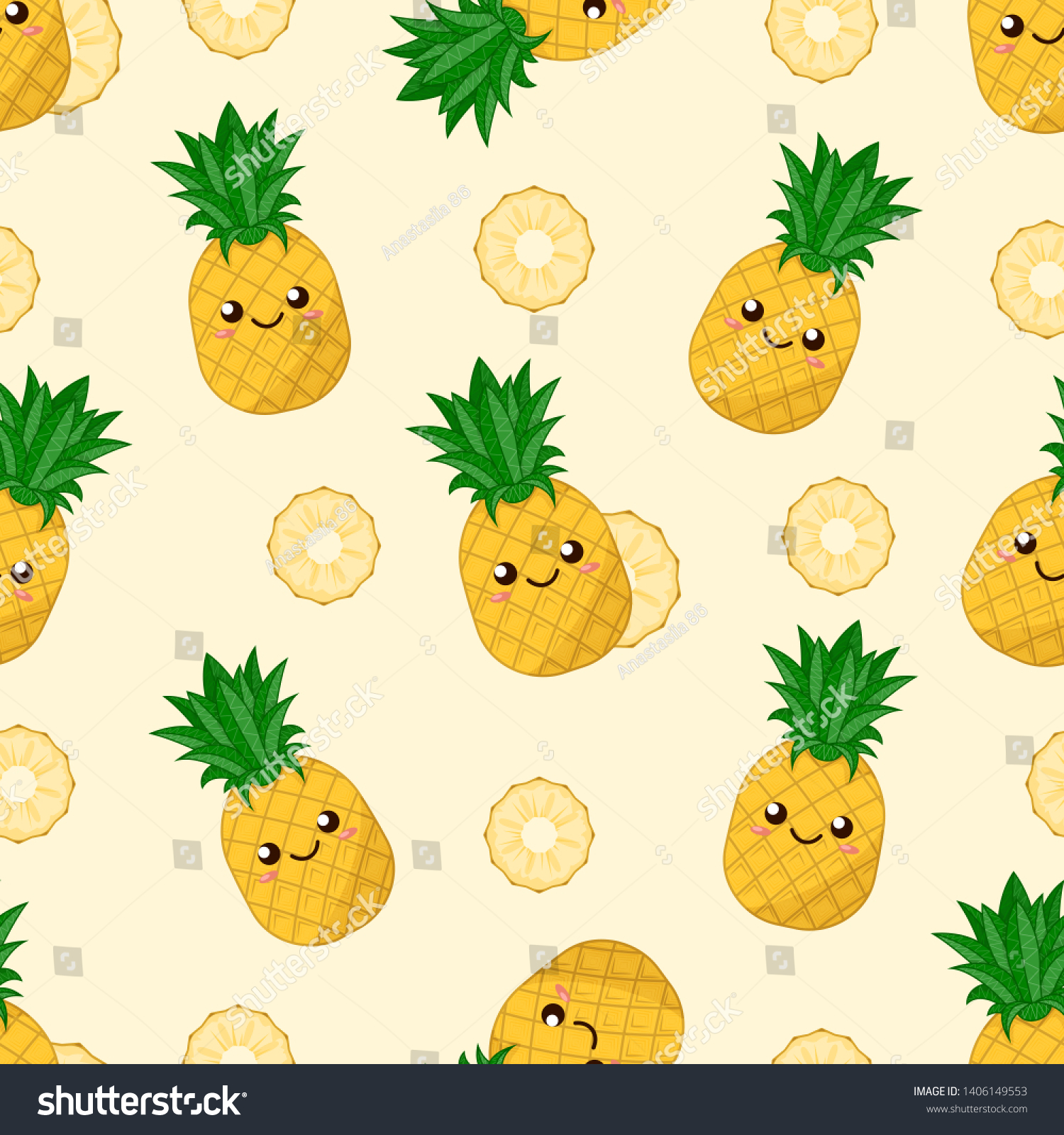 seamless pattern cute kawaii pineapples round stock vector royalty free 1406149553 https www shutterstock com image vector seamless pattern cute kawaii pineapples round 1406149553