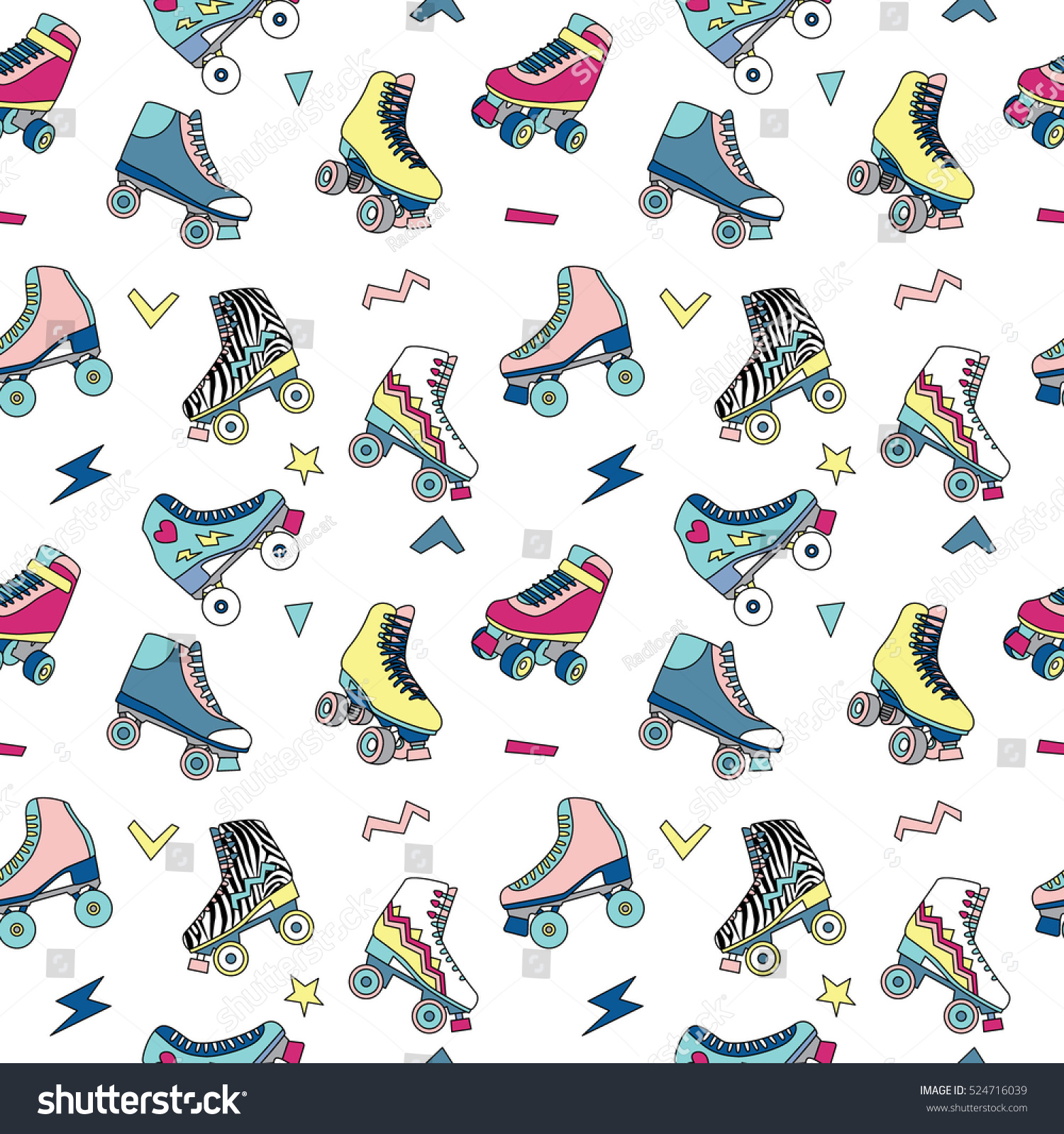 Seamless Pattern Cute Retro Roller Skates Stock Vector 524716039 ...