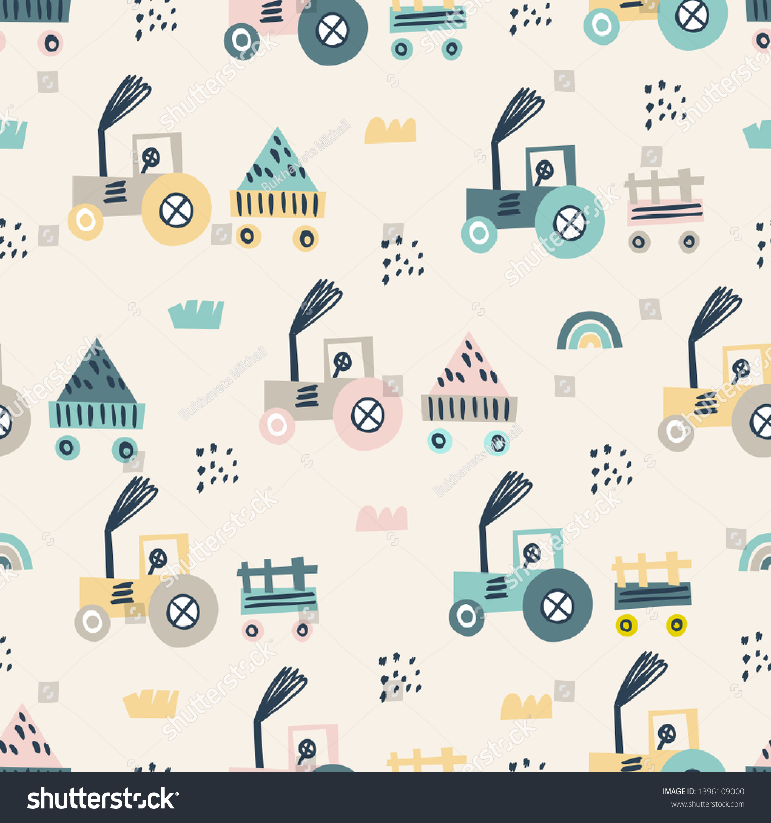 Seamless Pattern Cute Tractors Perfect Kids Stock Vector (Royalty Free ...