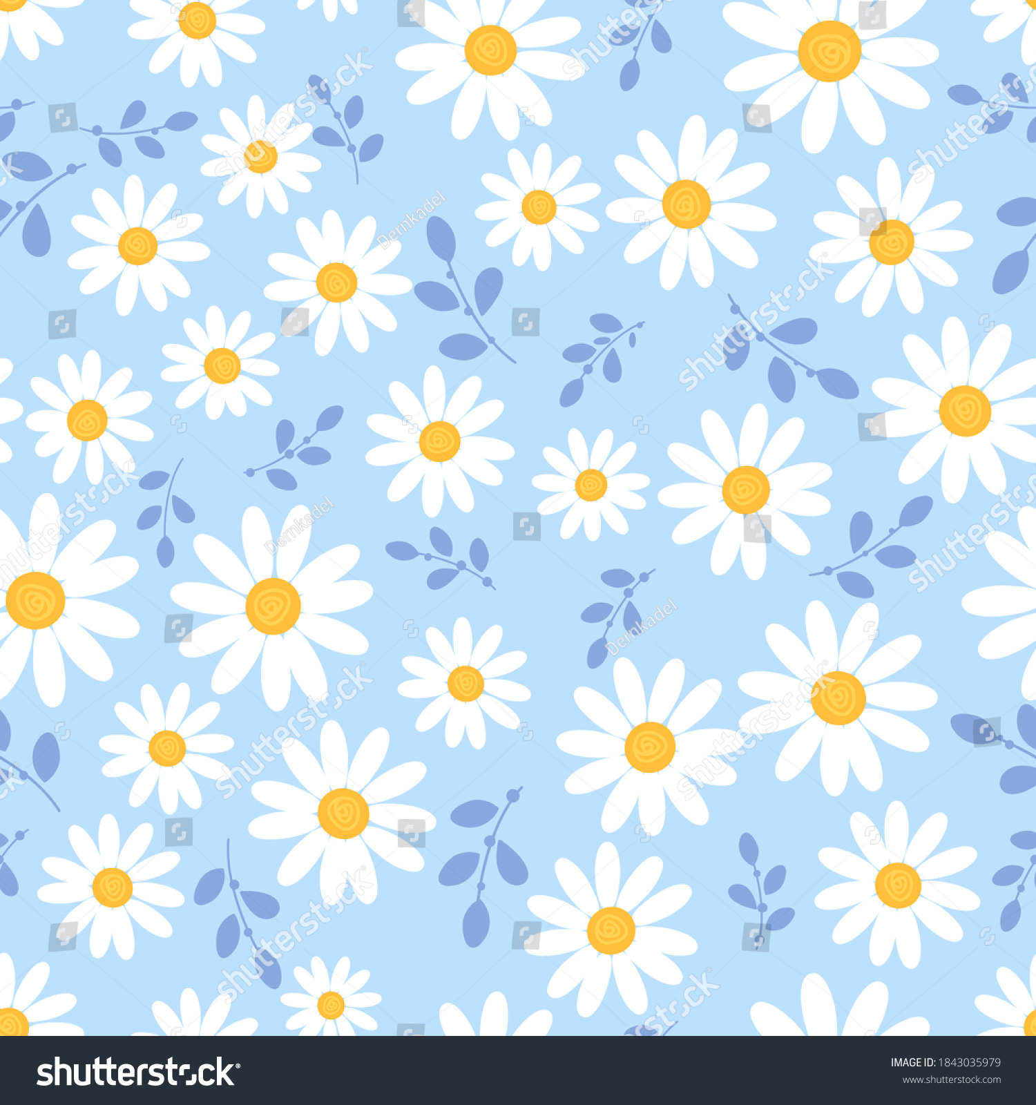 Seamless Pattern Daisy Flower Leaves On Stock Vector (Royalty Free ...