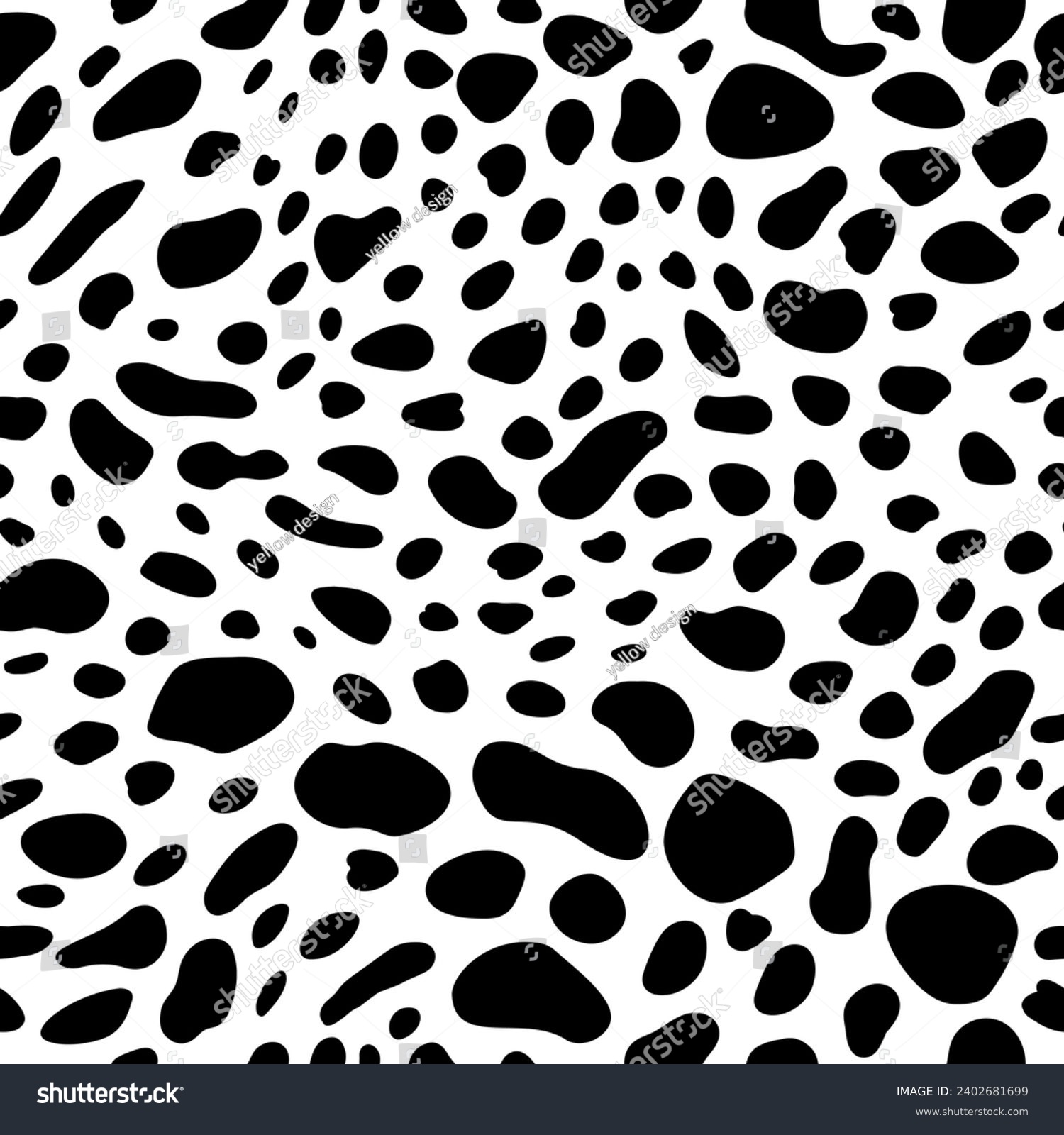 SVG of Seamless pattern with Dalmatian spots and cow prints. Animal fur texture surface. Abstract black and white speckled design. Perfect for textile, wallpaper, and wrapping paper. svg