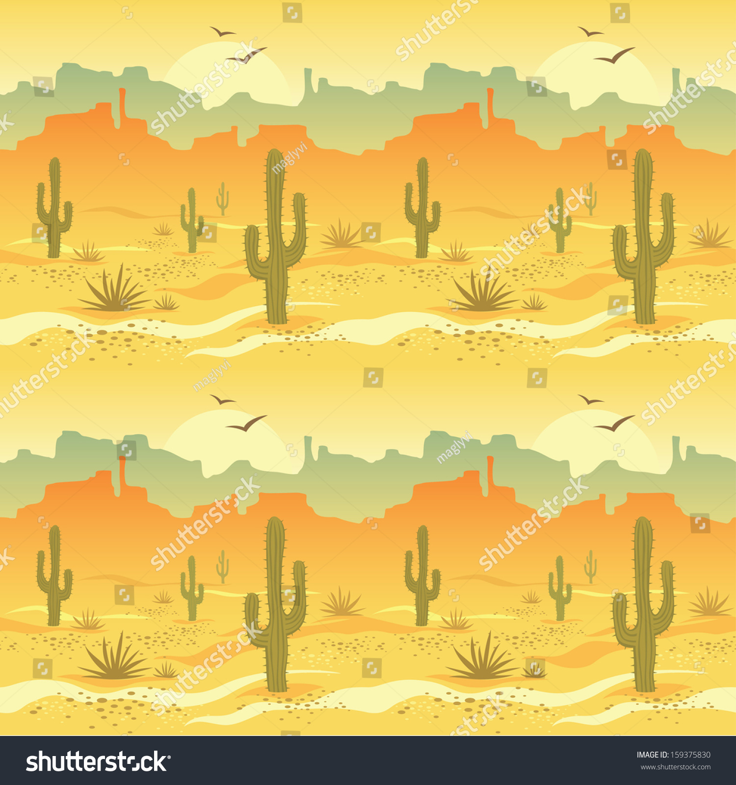 Seamless Pattern Desert Landscape Cacti Vector Stock Vector Royalty Free 159375830 6844