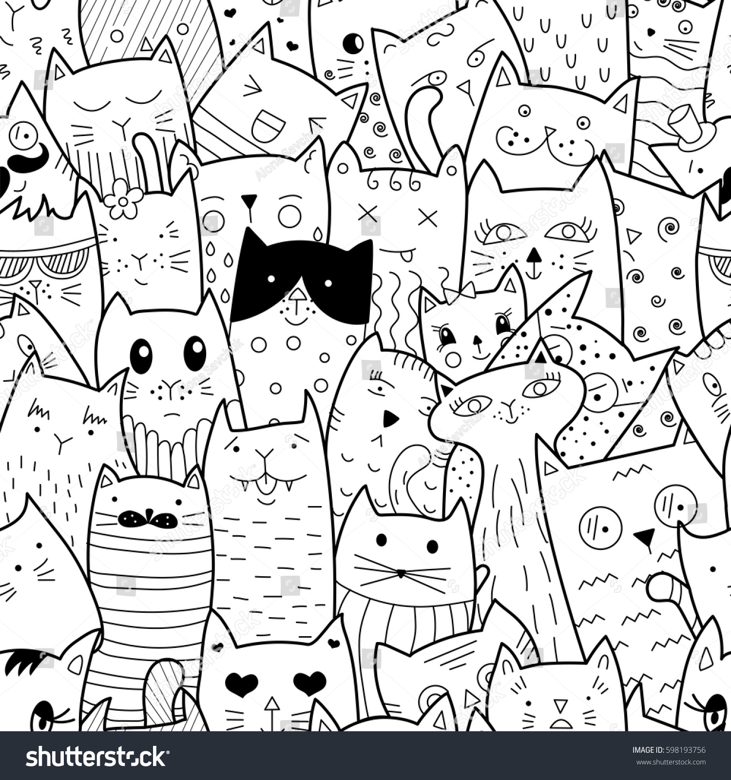 Seamless Pattern Doodle Cats Can Be Stock Vector Royalty Free