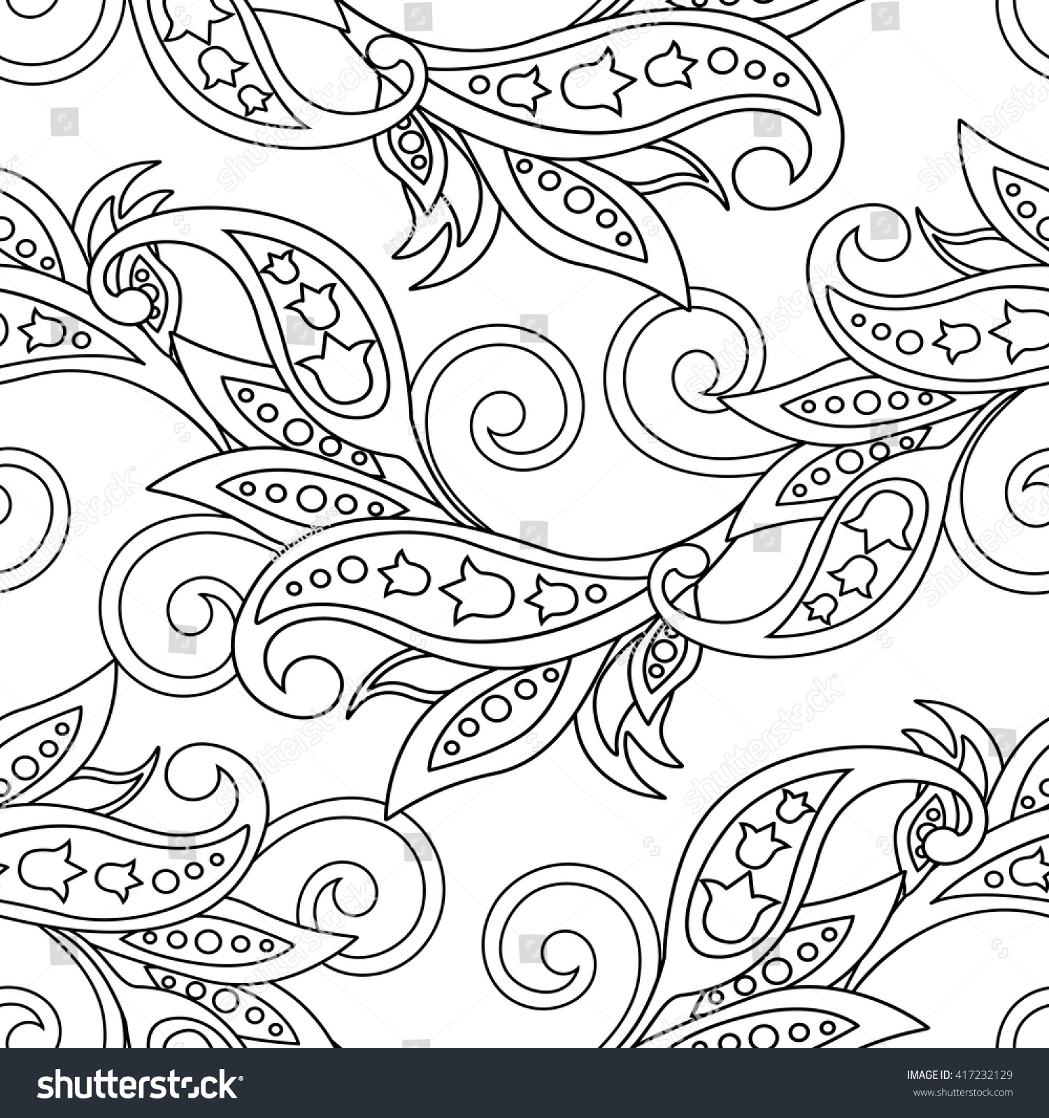 Seamless Pattern With Ethnic Flowers. Vector Floral Illustration ...