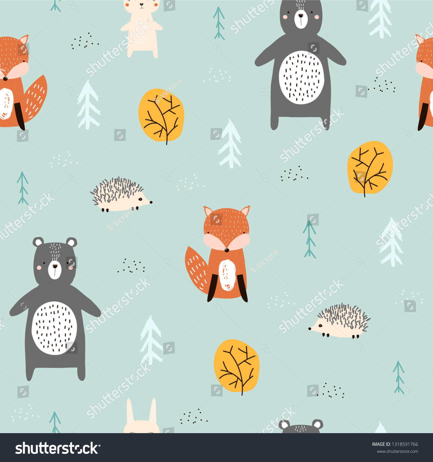 Seamless Pattern Forest Animals Kids Cute Stock Vector Royalty Free