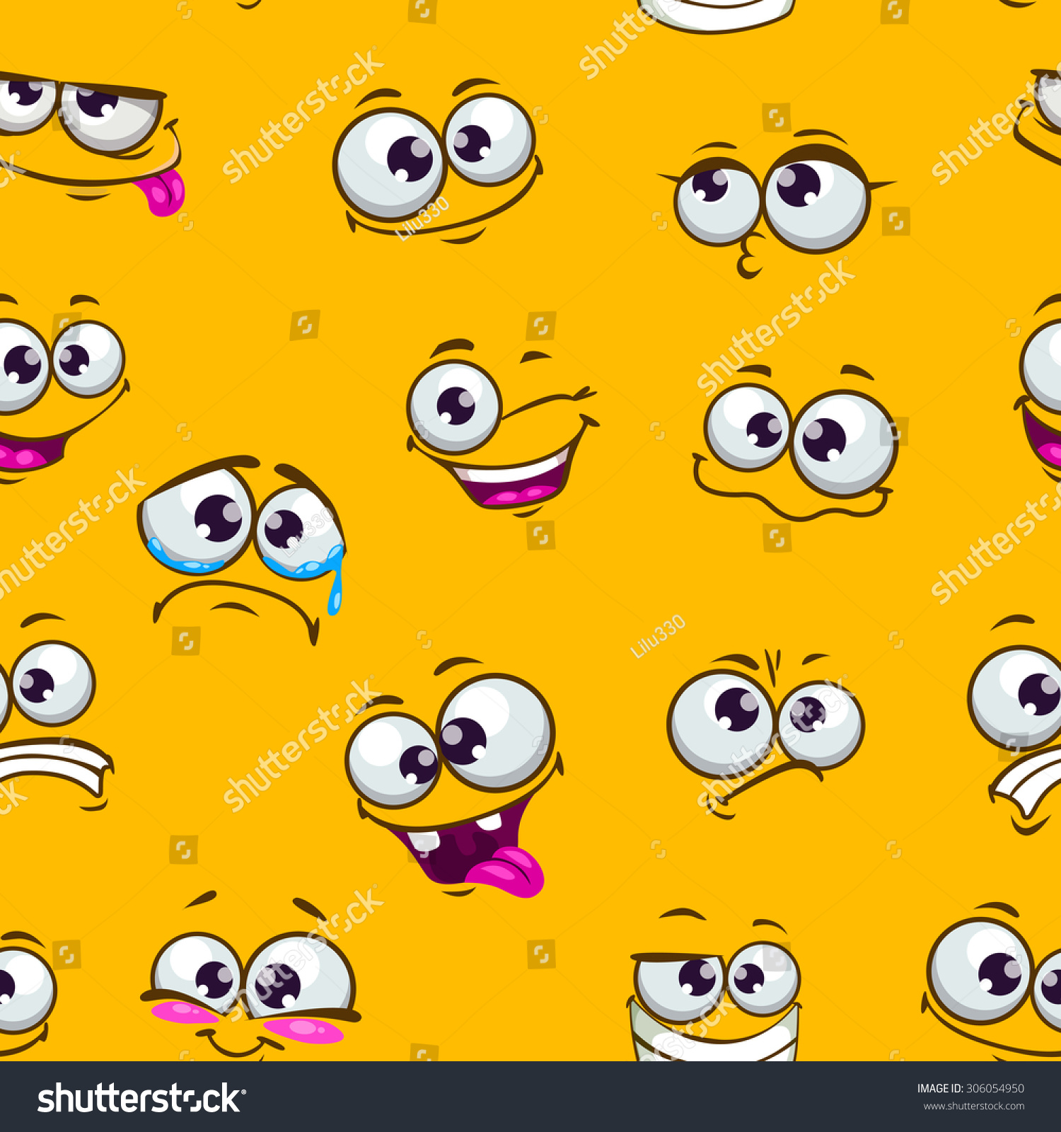 SVG of Seamless pattern with funny cartoon faces on yellow background svg