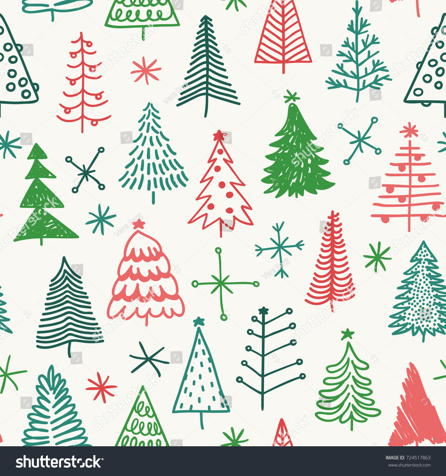 Seamless pattern with hand drawn Christmas tree Abstract doodle drawing winter wood Vector art