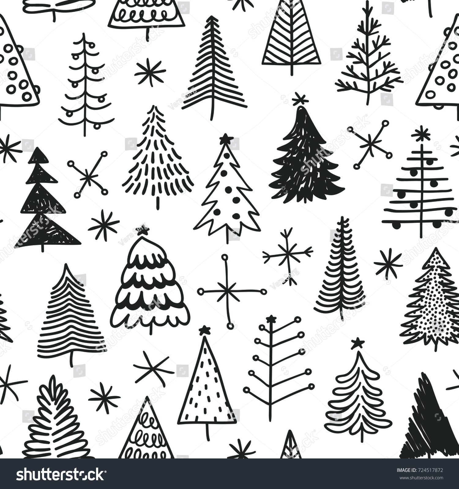 Seamless Pattern Hand Drawn Christmas Tree Stock Vector Royalty