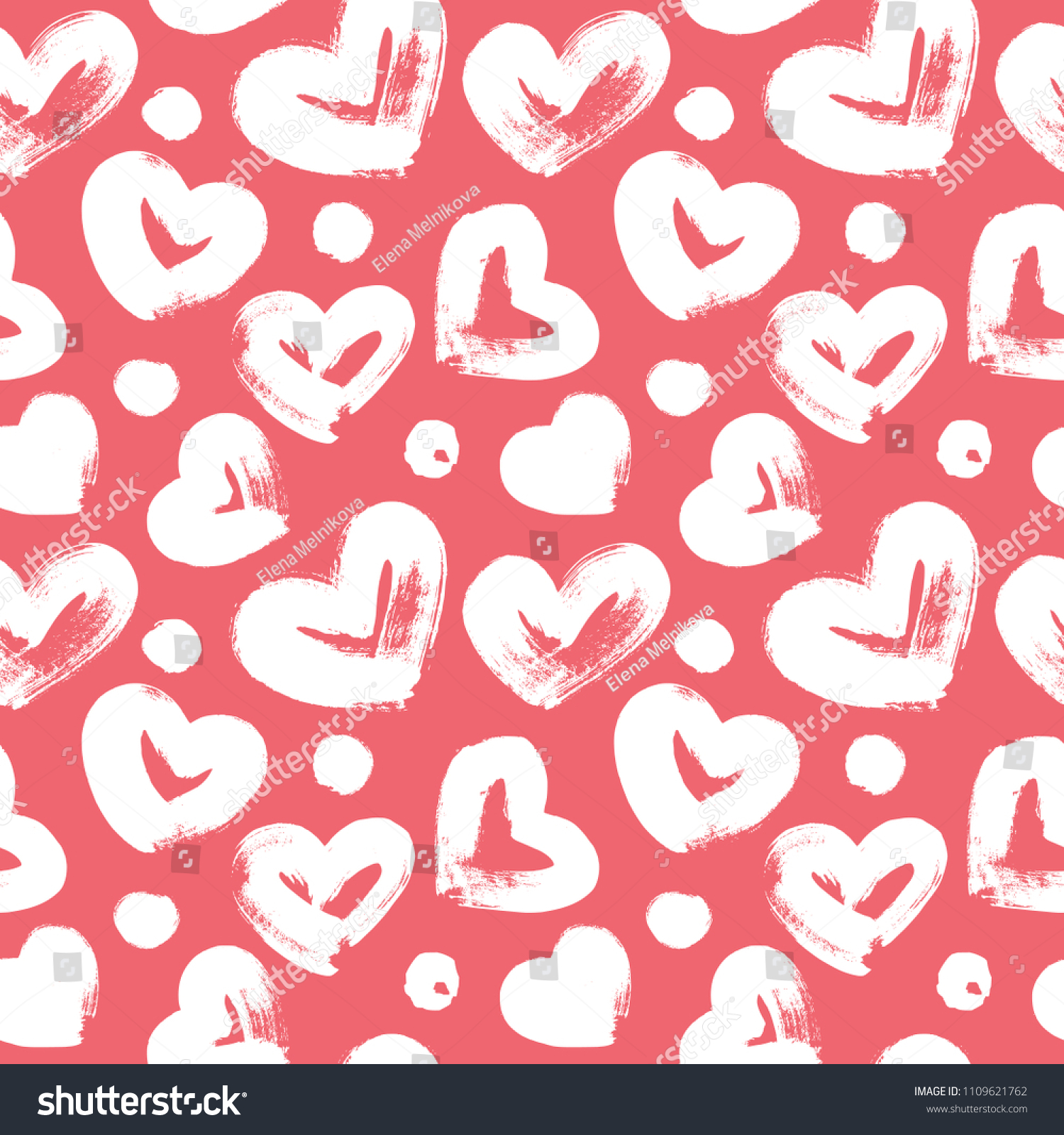 Seamless Pattern With Hand Drawn Heart Hearts Painted Dry Brush Seamless Pattern With Hand Drawn Heart Hearts Painted Dry Brush