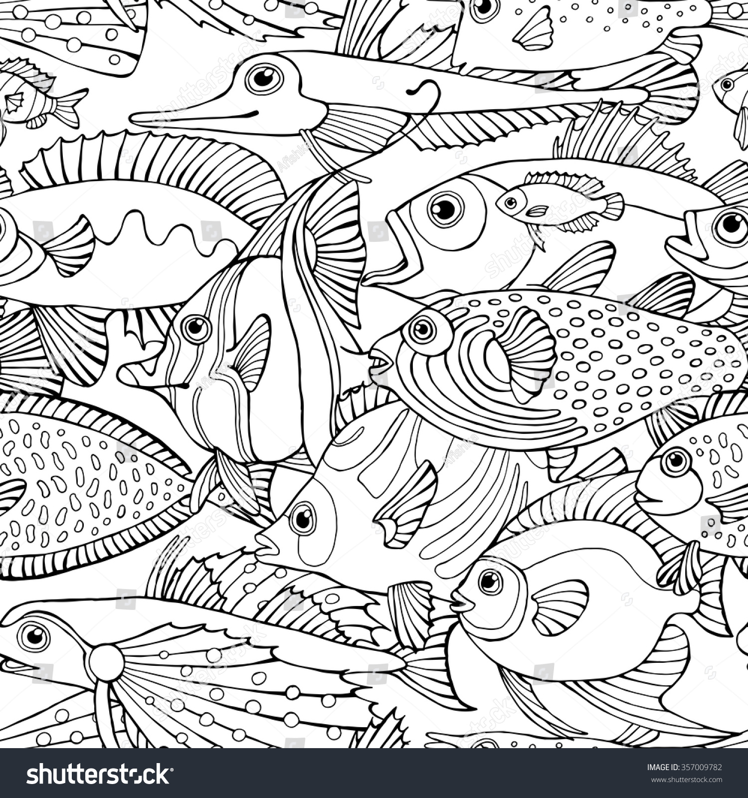 Seamless Pattern Image Fishes Vector Black Stock Vector (Royalty Free ...