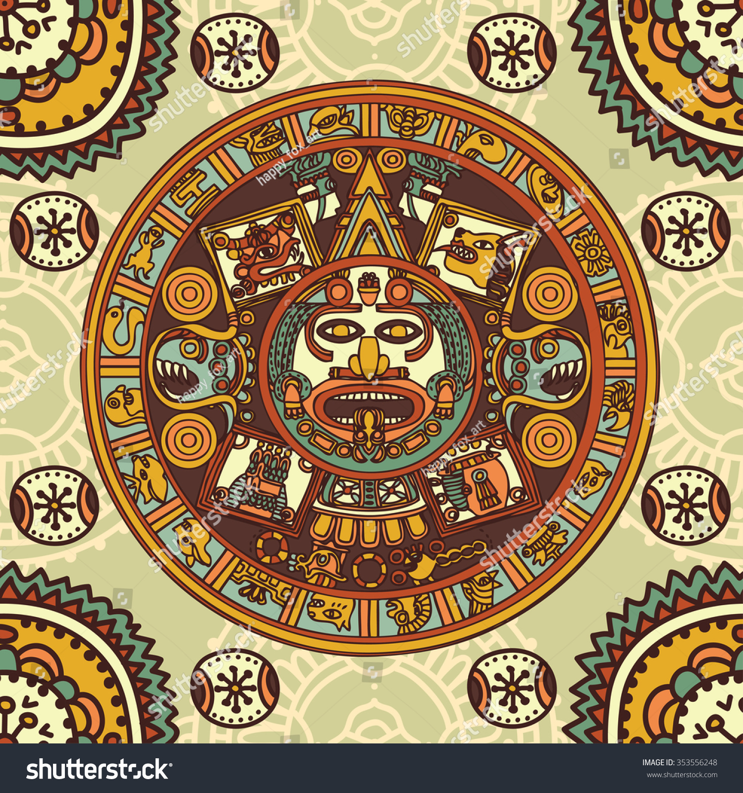 Seamless Pattern Mayan Zodiac Ethnic Ornament Stock Vector 353556248 ...